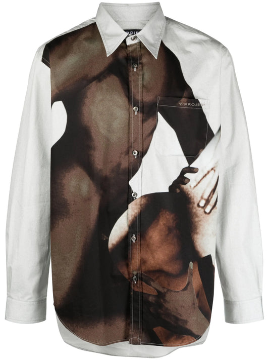 collage-print cotton shirt