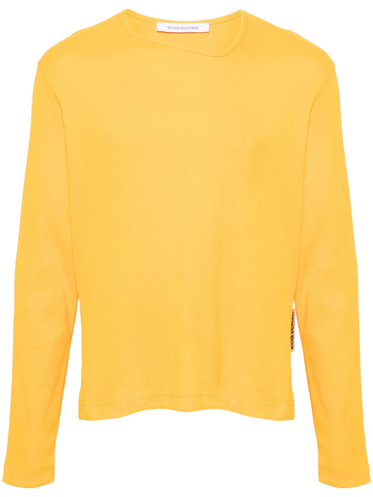 asymmetric-neck cotton T-shirt