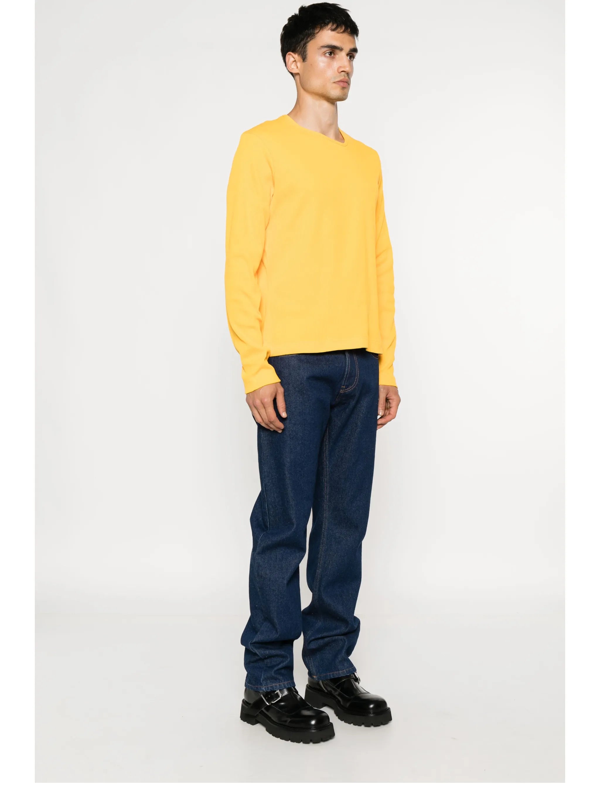 asymmetric-neck cotton T-shirt