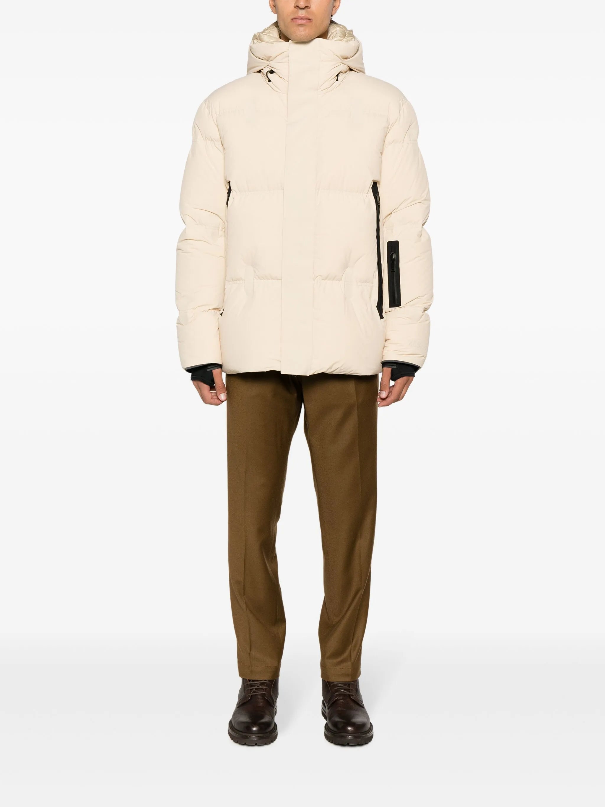 drawstring-hooded padded jacket