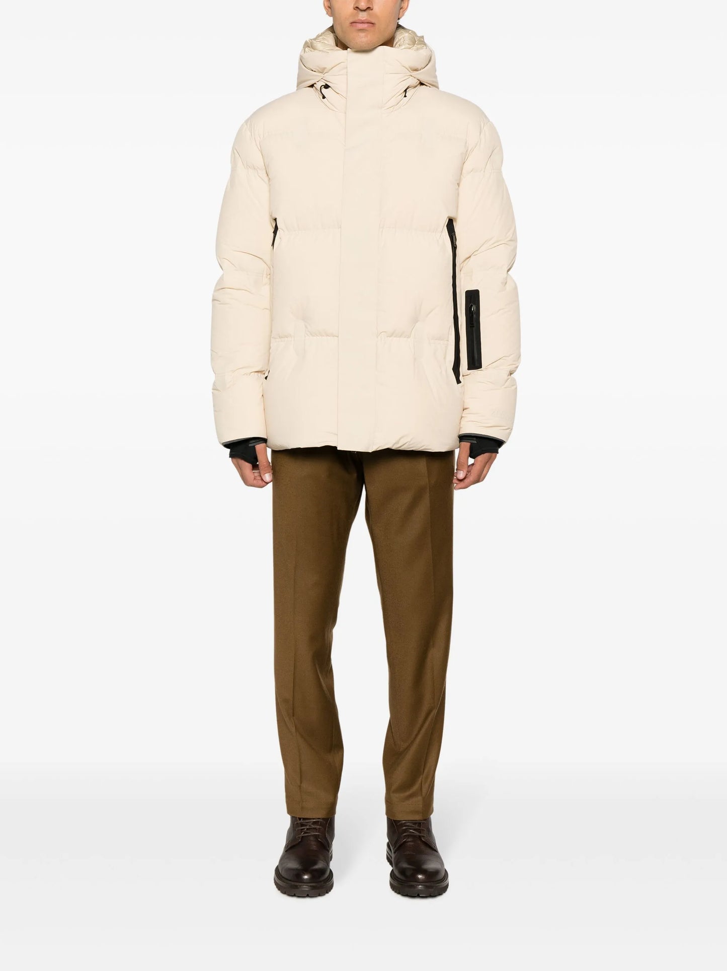 drawstring-hooded padded jacket