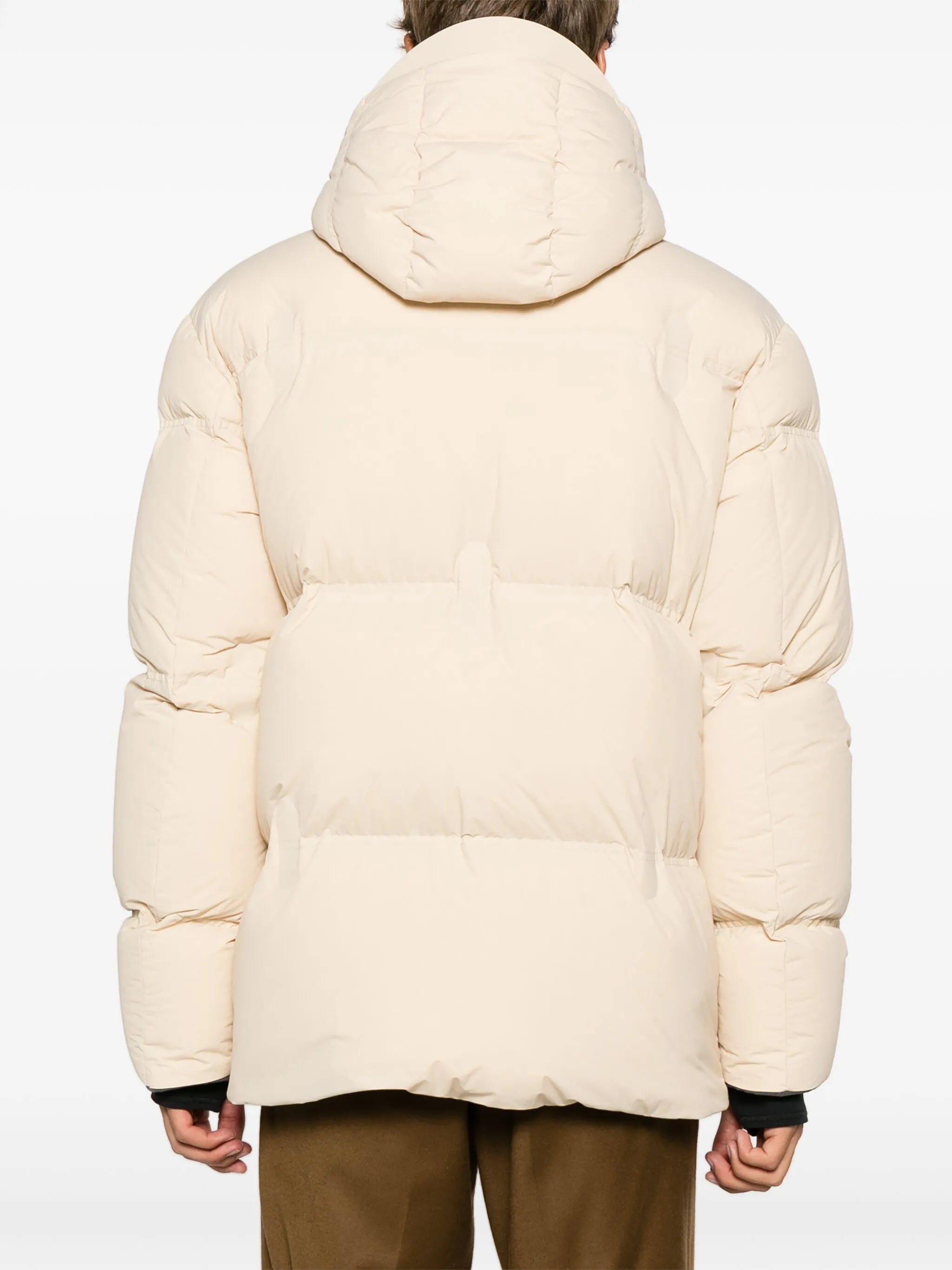 drawstring-hooded padded jacket
