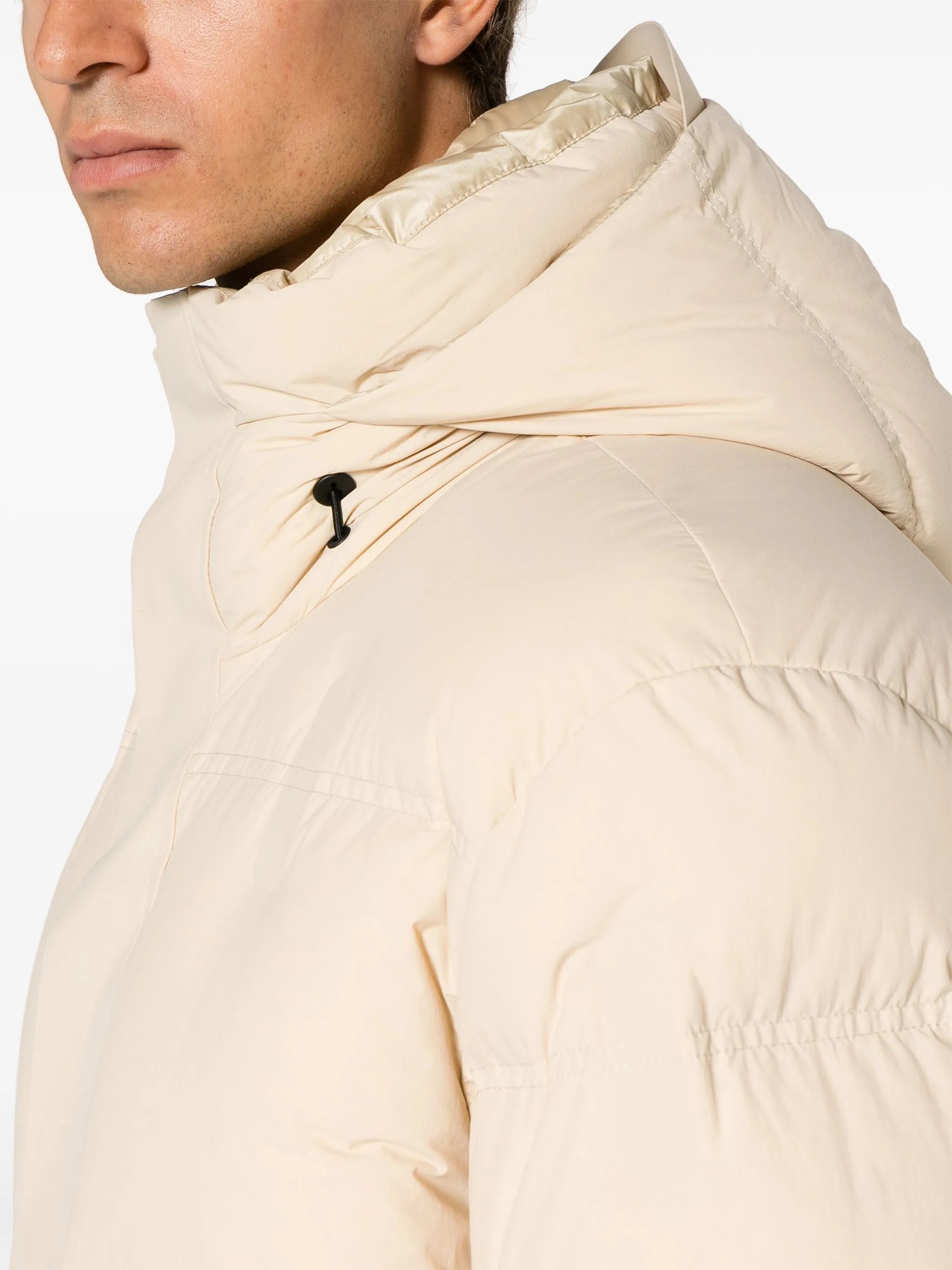 drawstring-hooded padded jacket