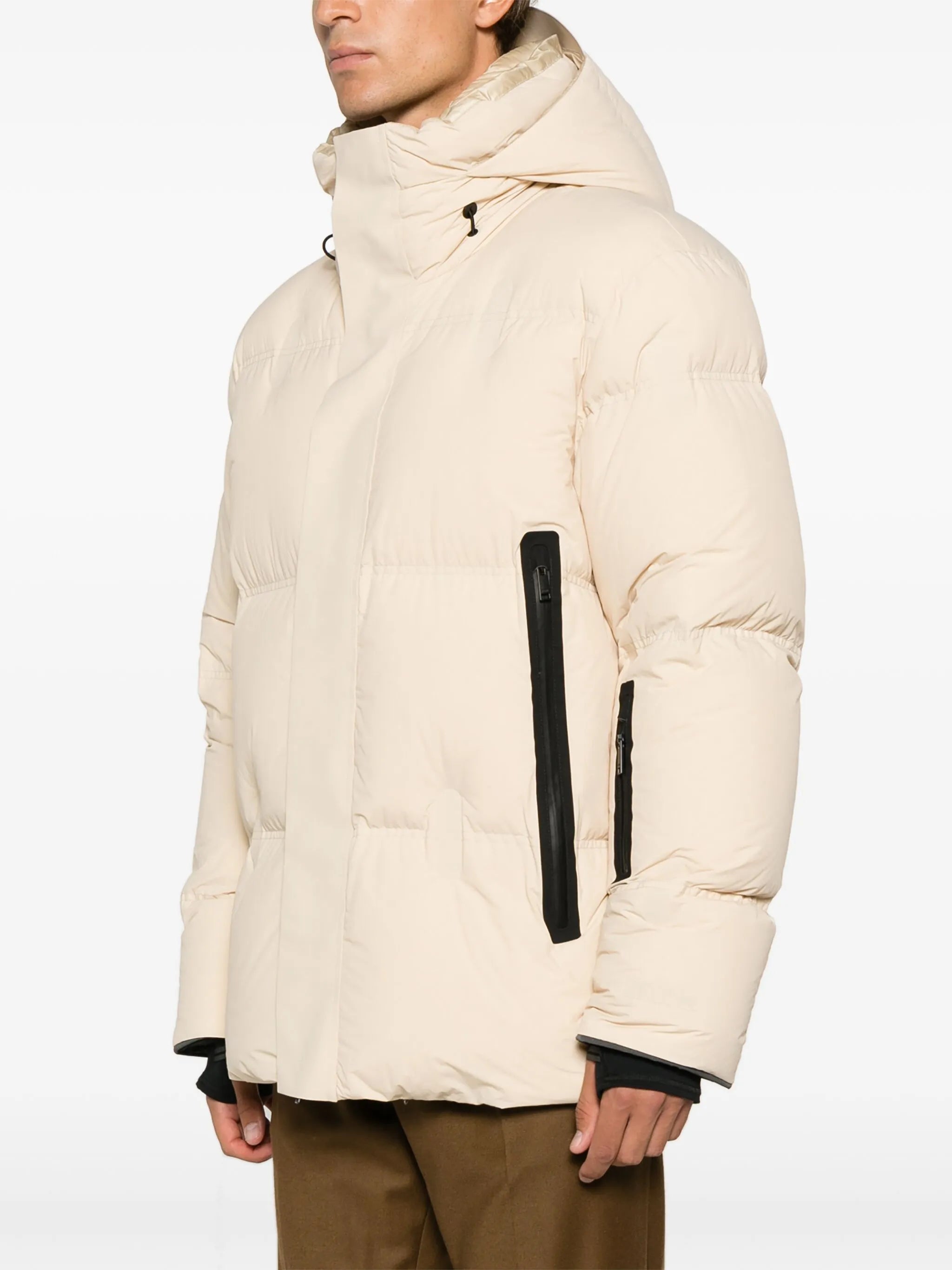 drawstring-hooded padded jacket