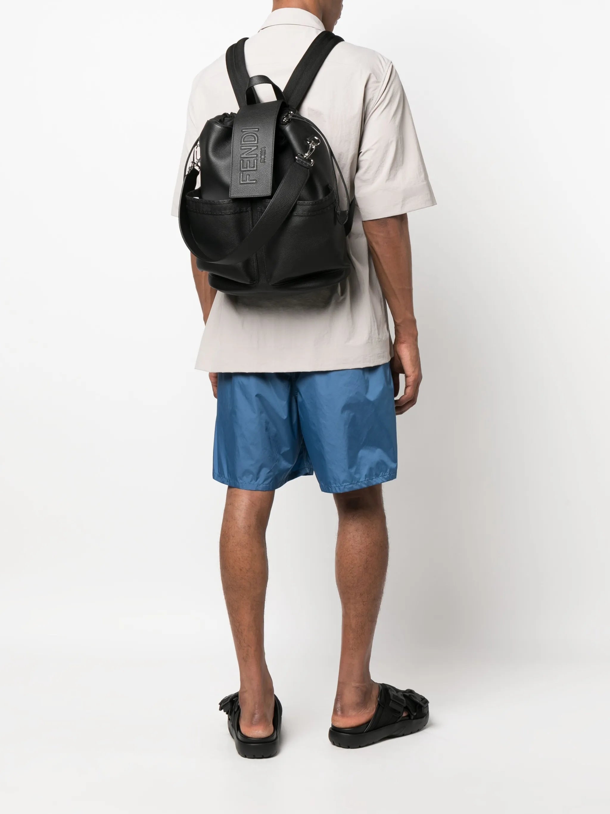logo-embossed leather backpack