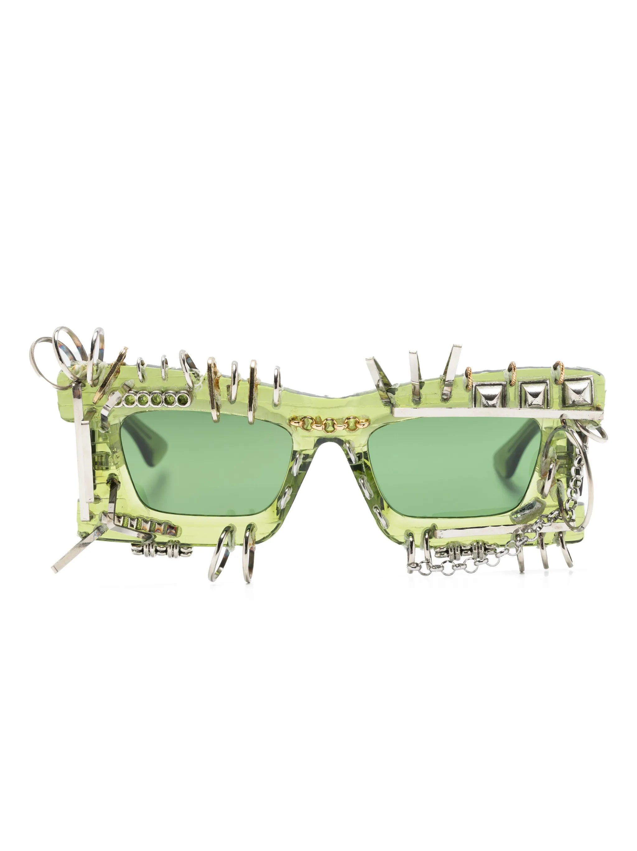 piercing-detail rectangular-frame sunglasses