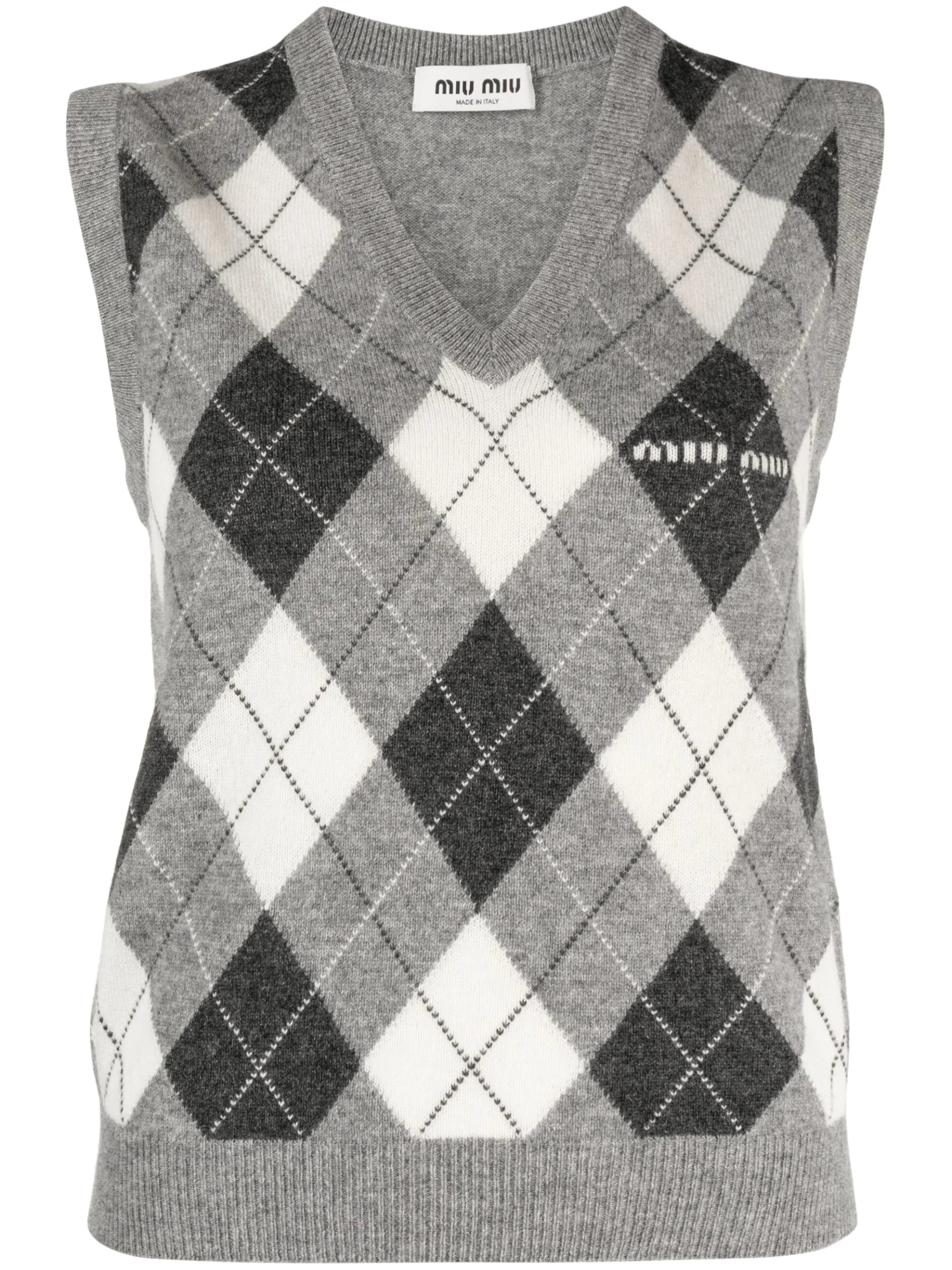 check-pattern V-neck vest