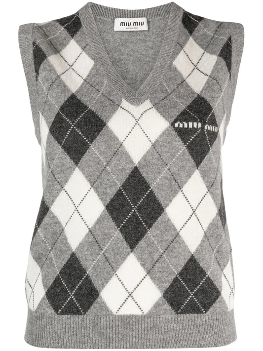 check-pattern V-neck vest