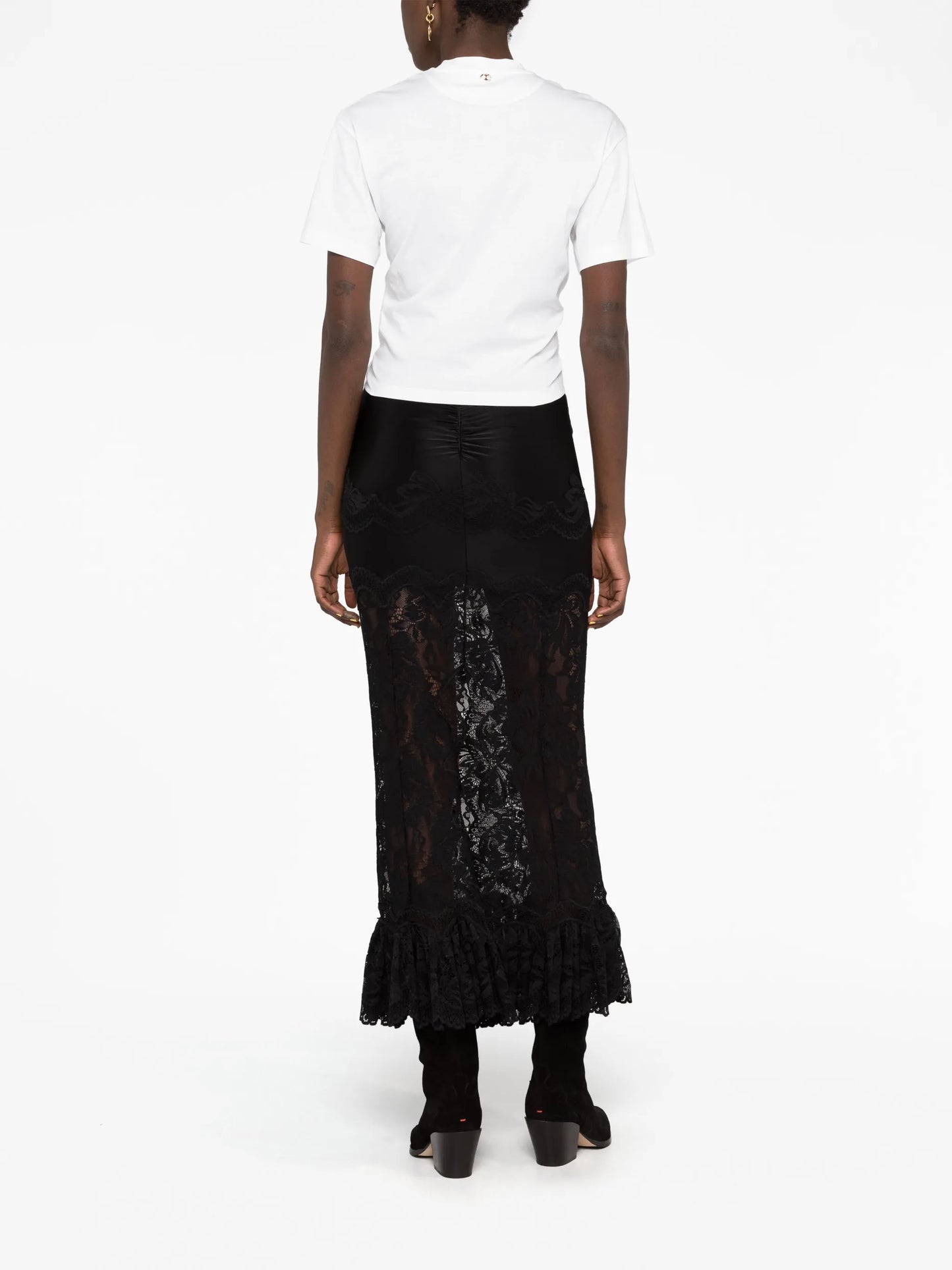 floral-lace midi skirt