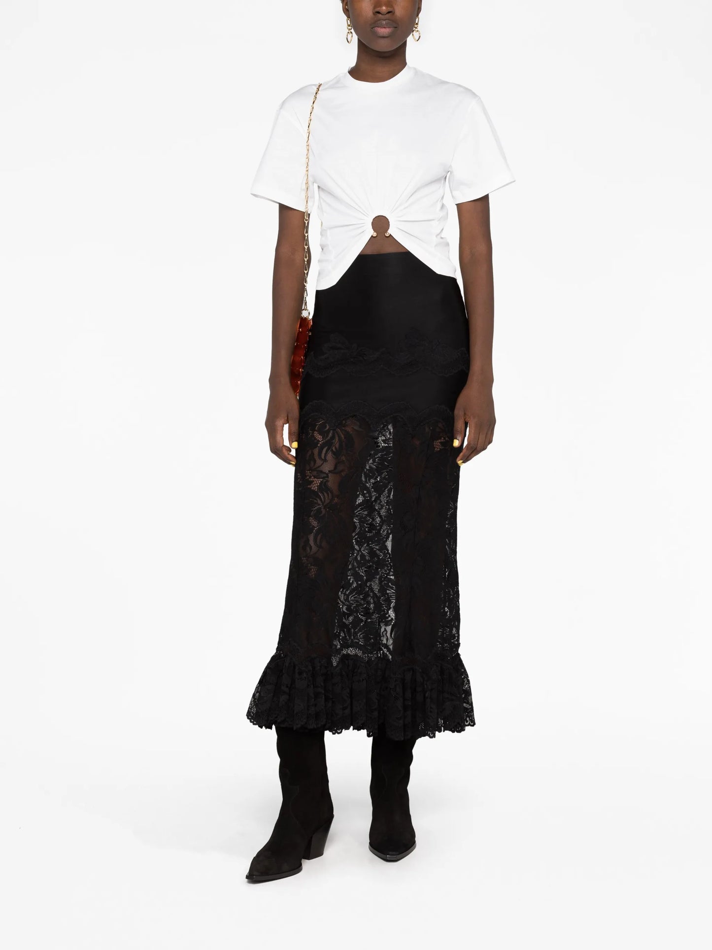 floral-lace midi skirt