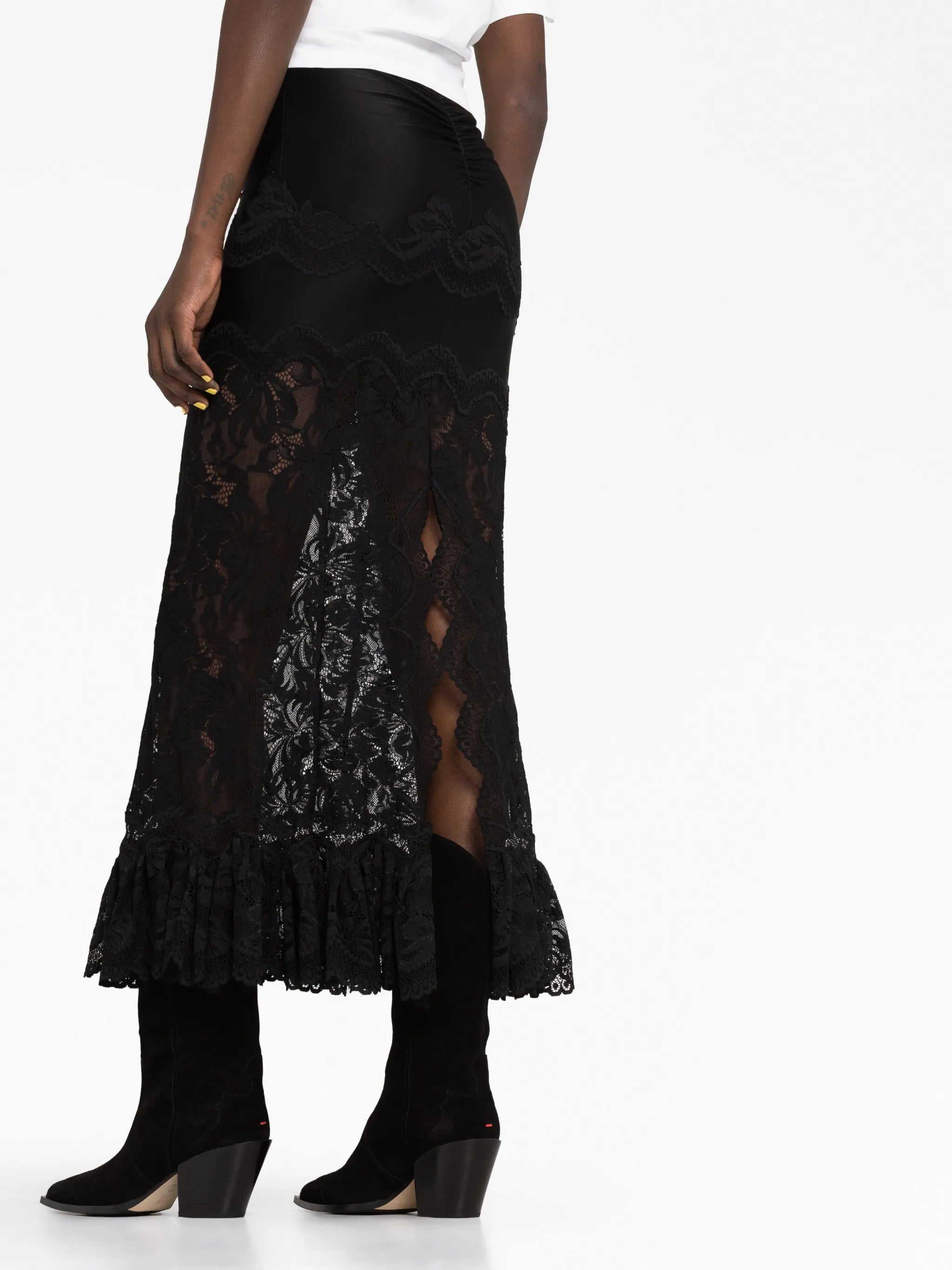 floral-lace midi skirt