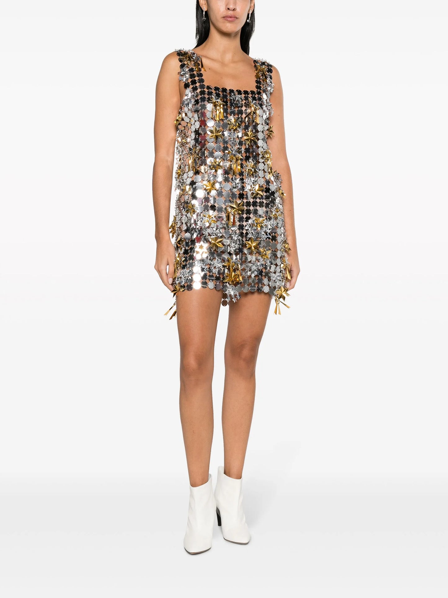 star-embellished chainmail minidress
