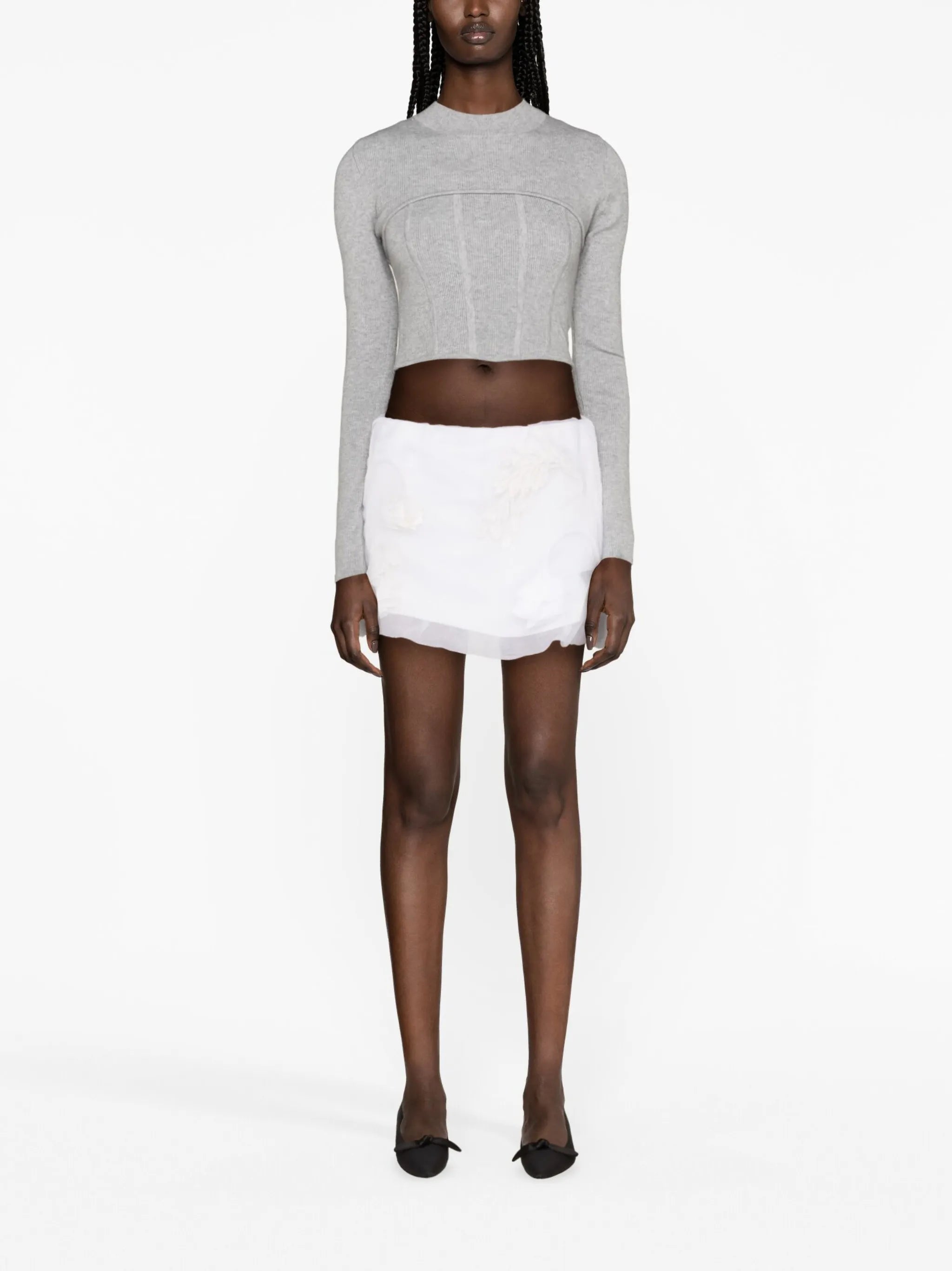 floral-appliqué silk miniskirt