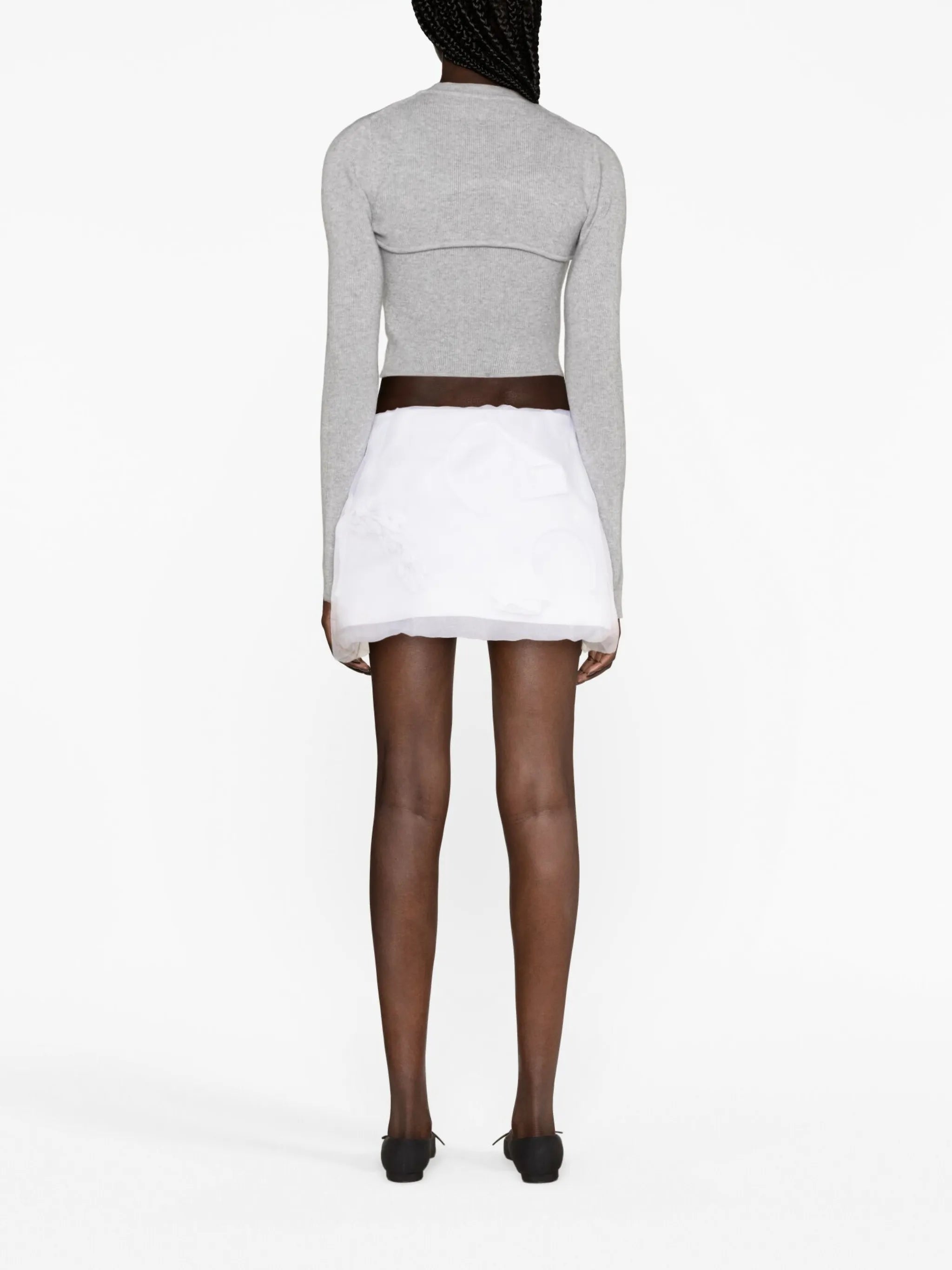 floral-appliqué silk miniskirt
