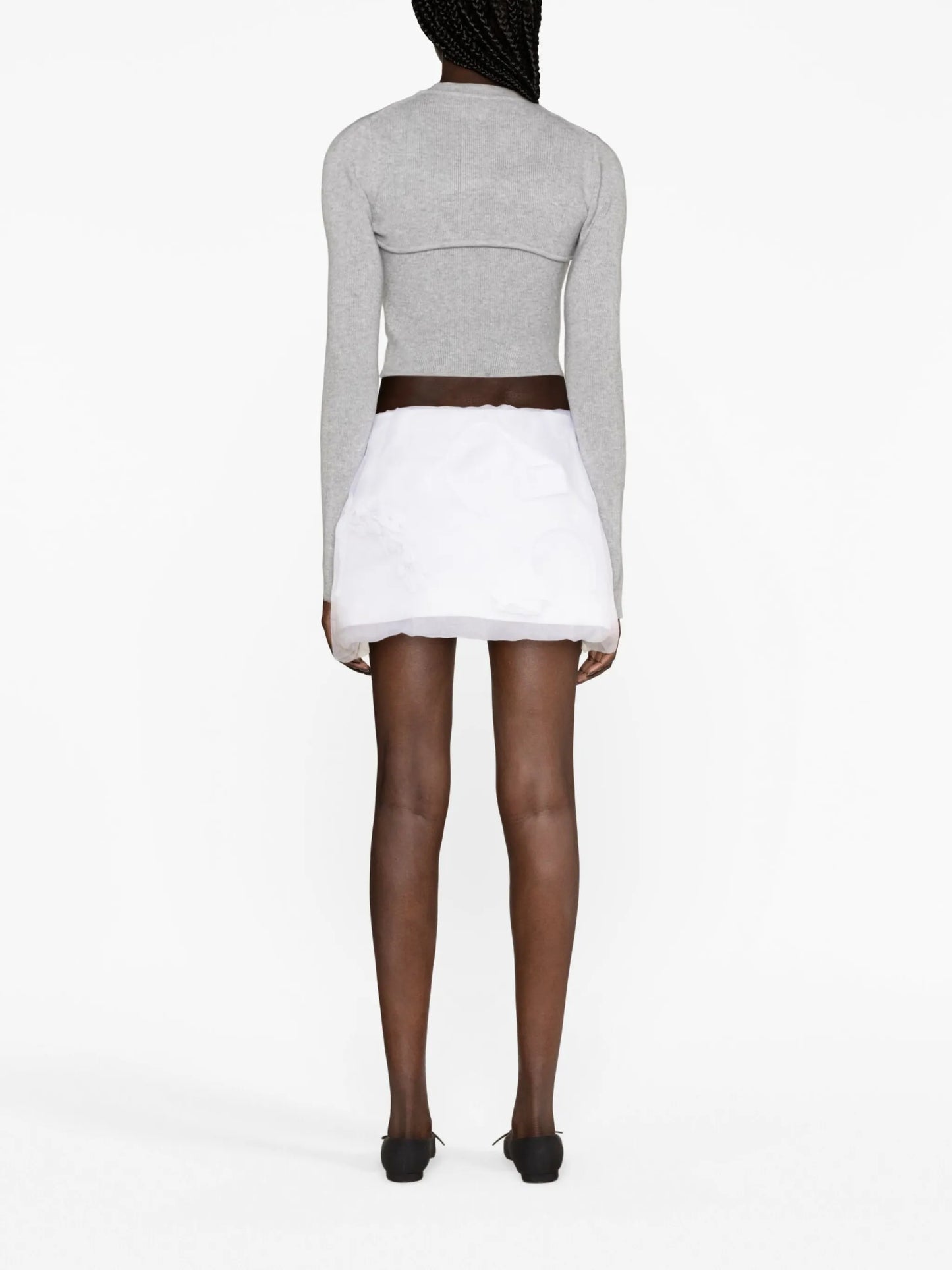 floral-appliqué silk miniskirt