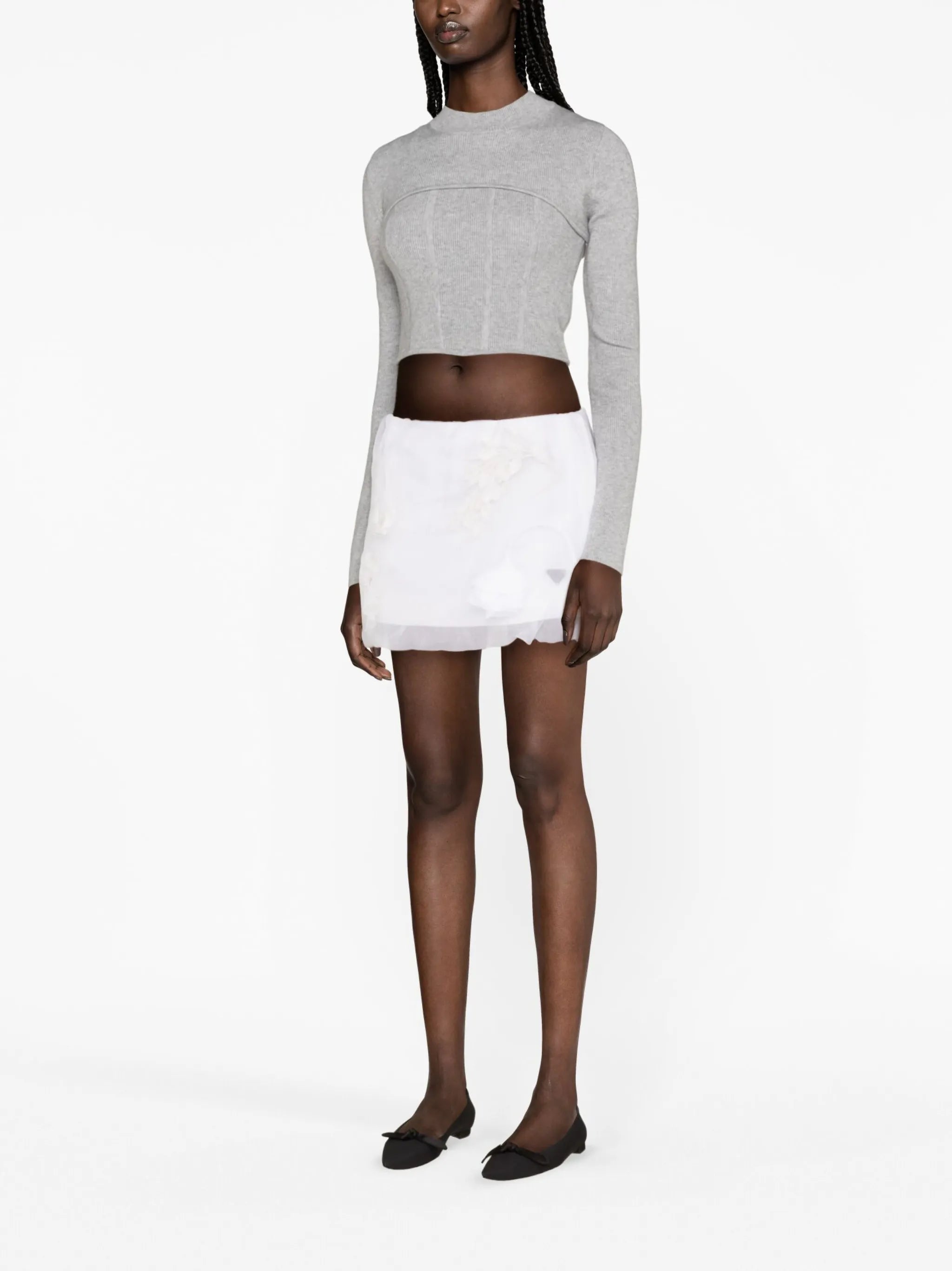 floral-appliqué silk miniskirt