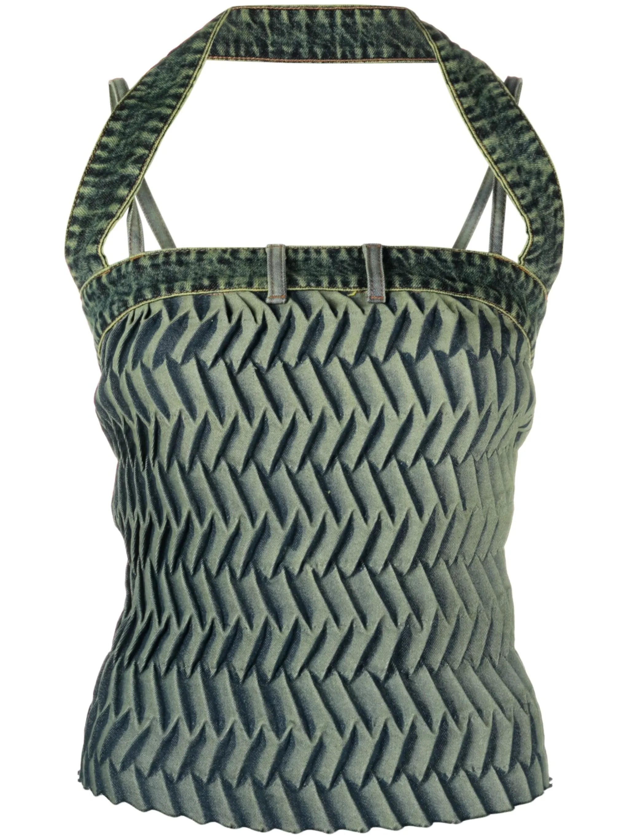 pleated denim halterneck top