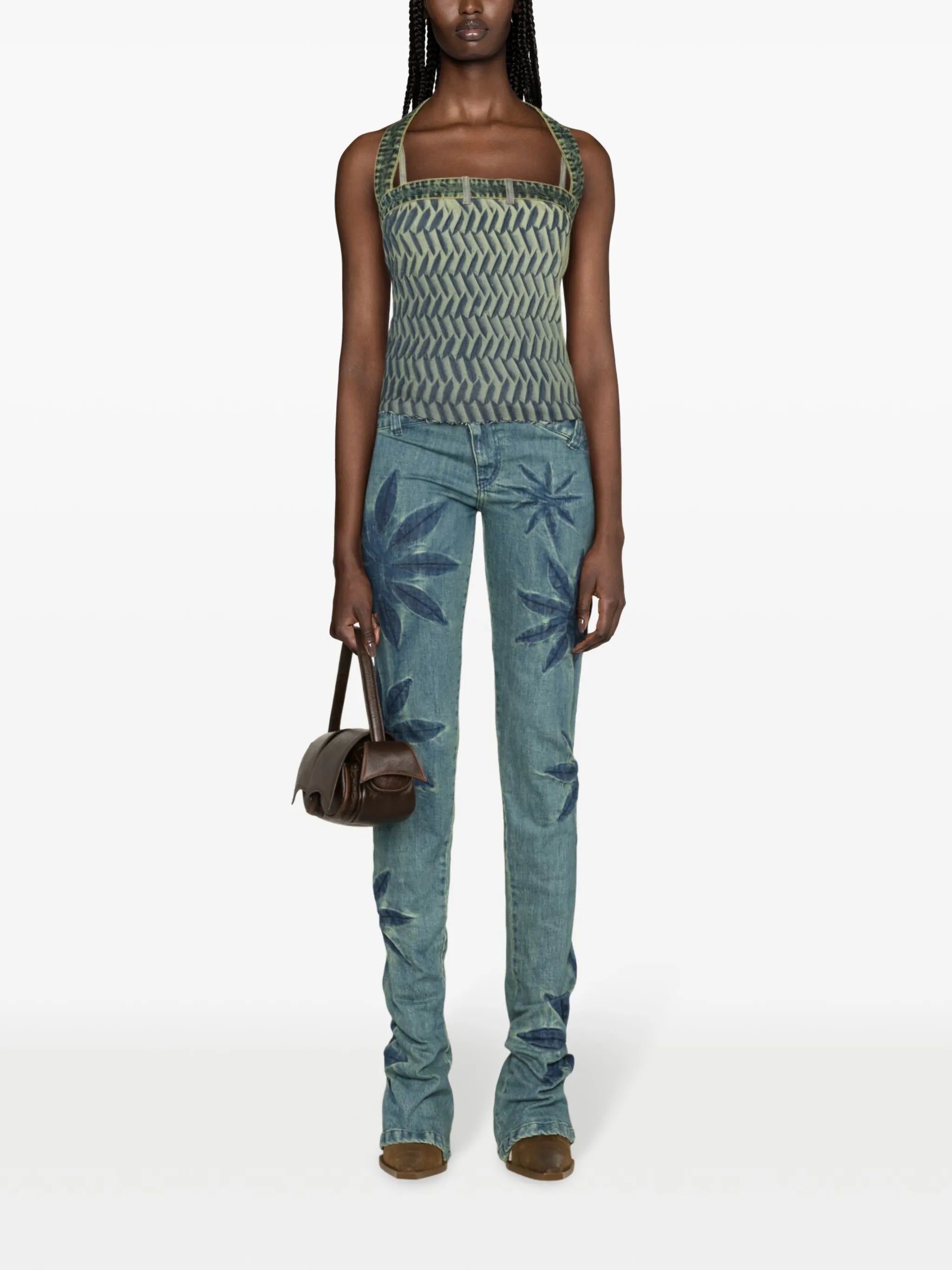 pleated denim halterneck top