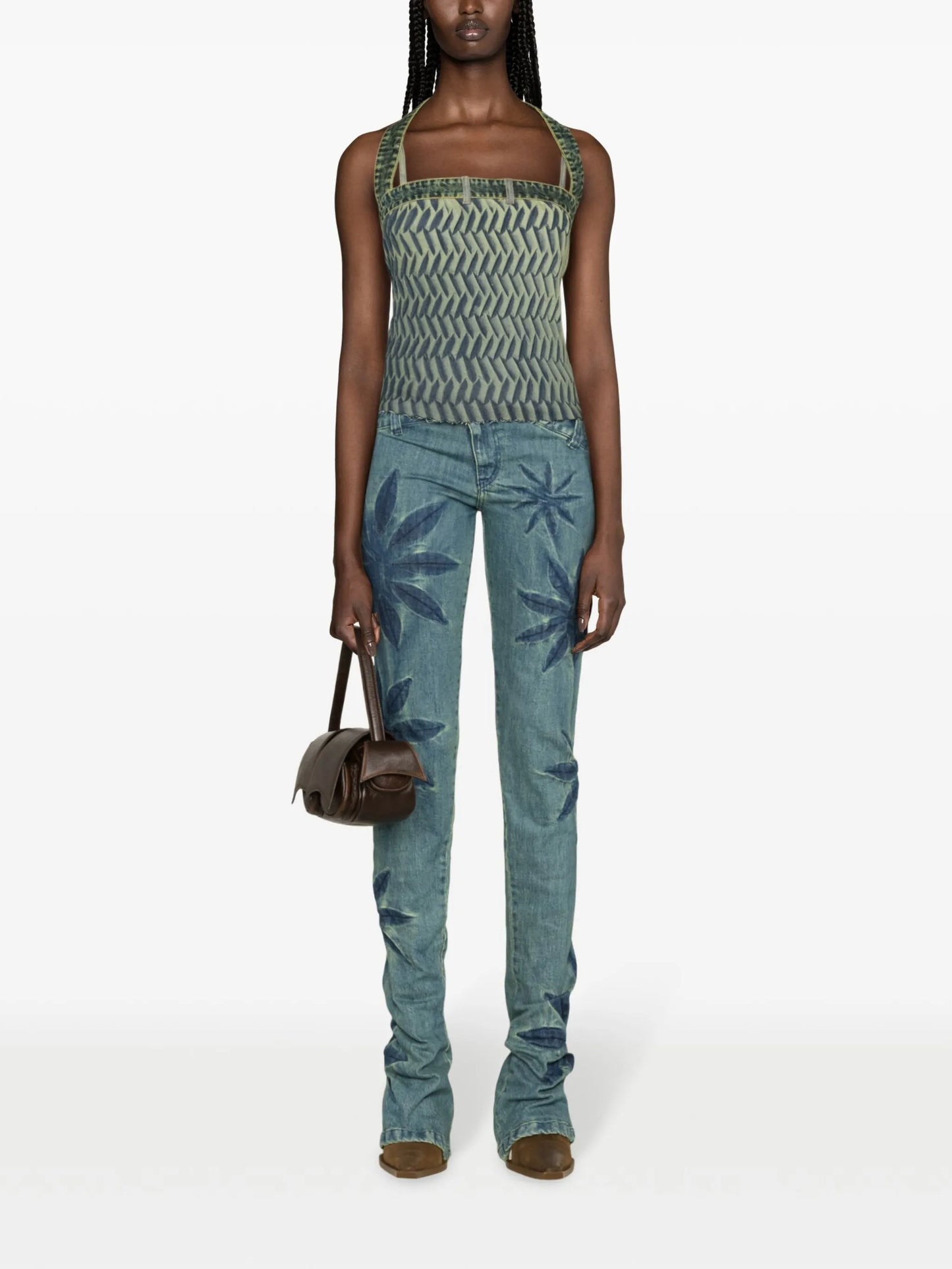 pleated denim halterneck top