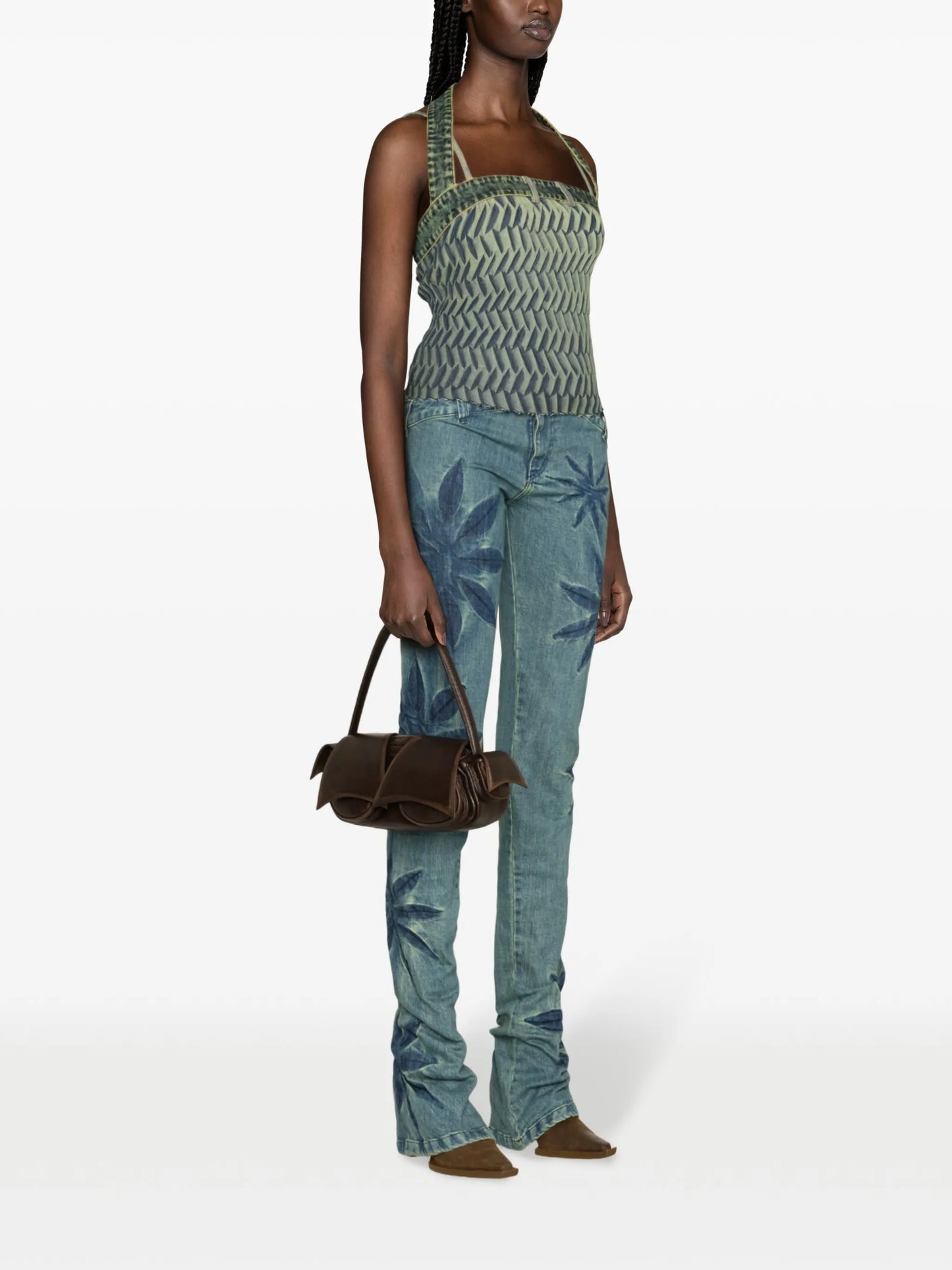 pleated denim halterneck top