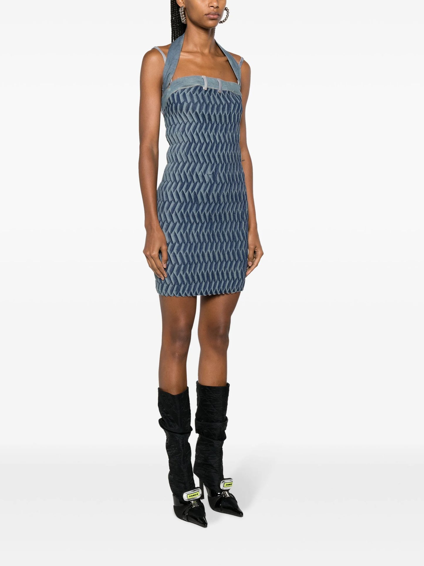 Tyre pleat-detailing denim dress