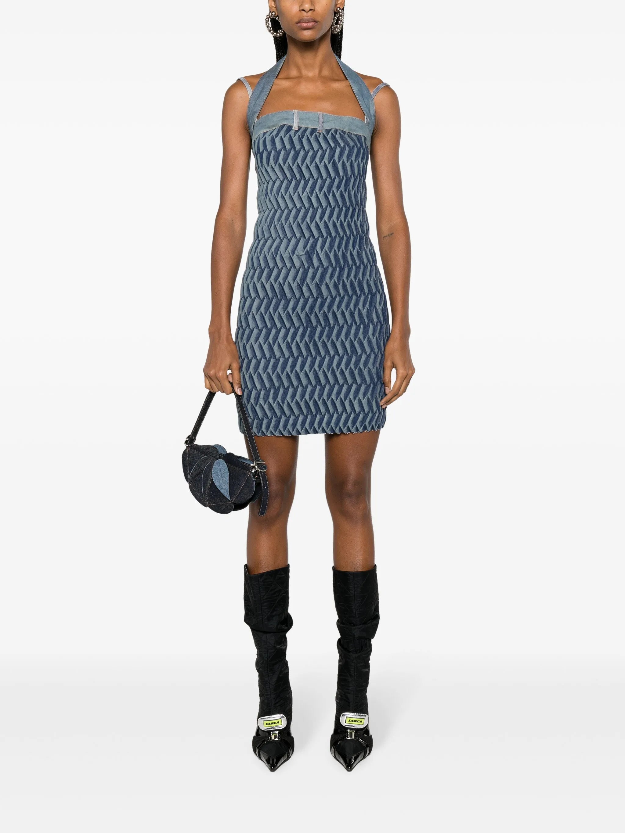 Tyre pleat-detailing denim dress