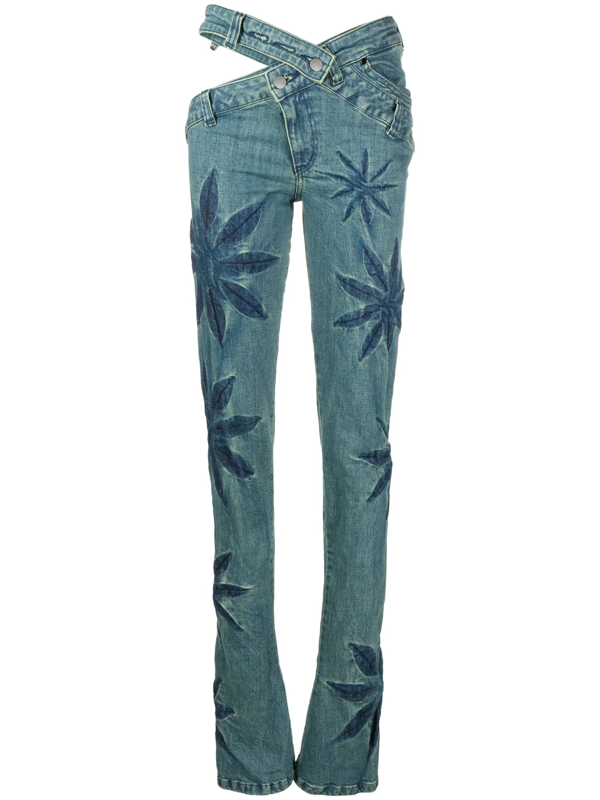 Flowers cut-out flared jeans