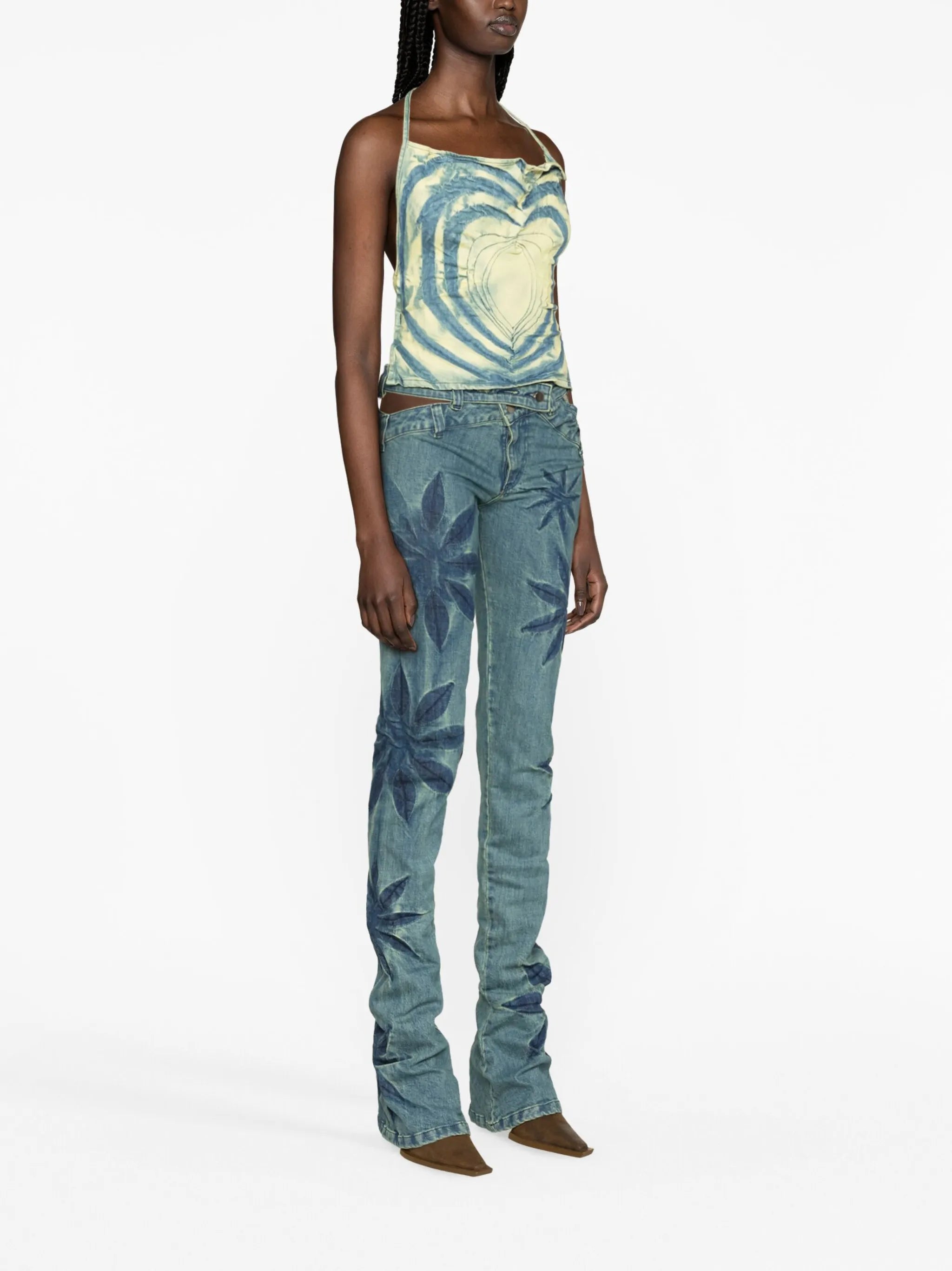 Flowers cut-out flared jeans