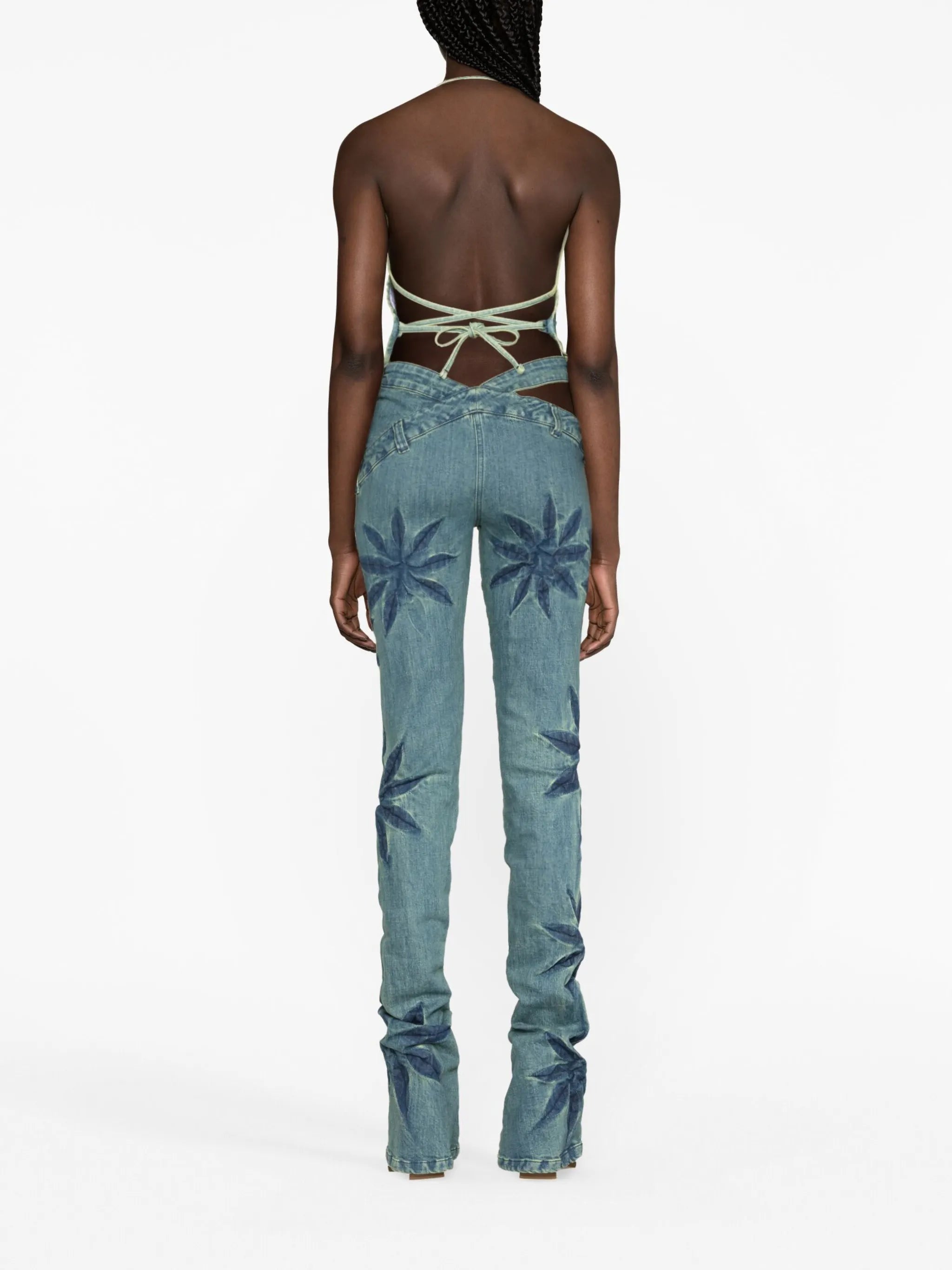 Flowers cut-out flared jeans
