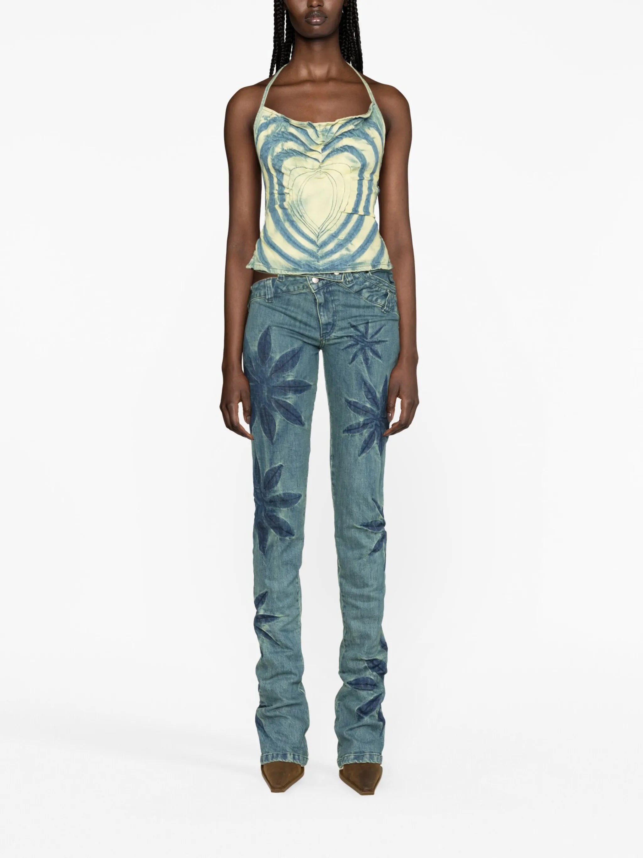 Flowers cut-out flared jeans