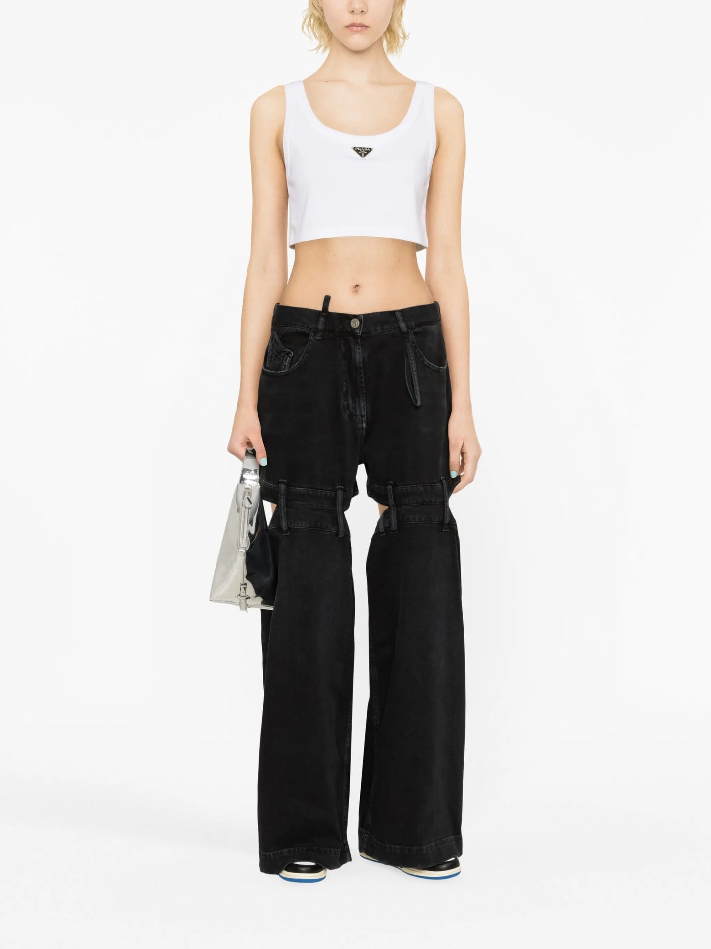 cut-out wide-leg jeans