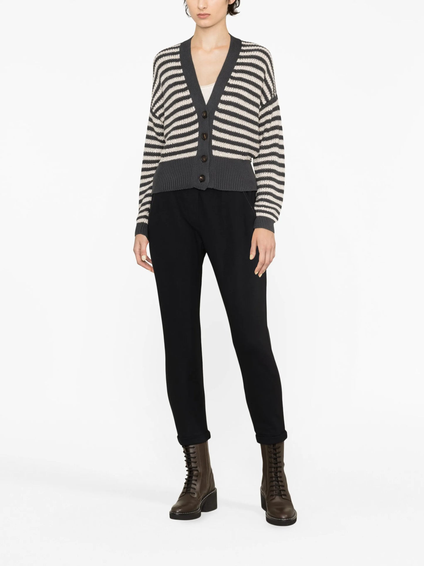 striped V-neck cardigan
