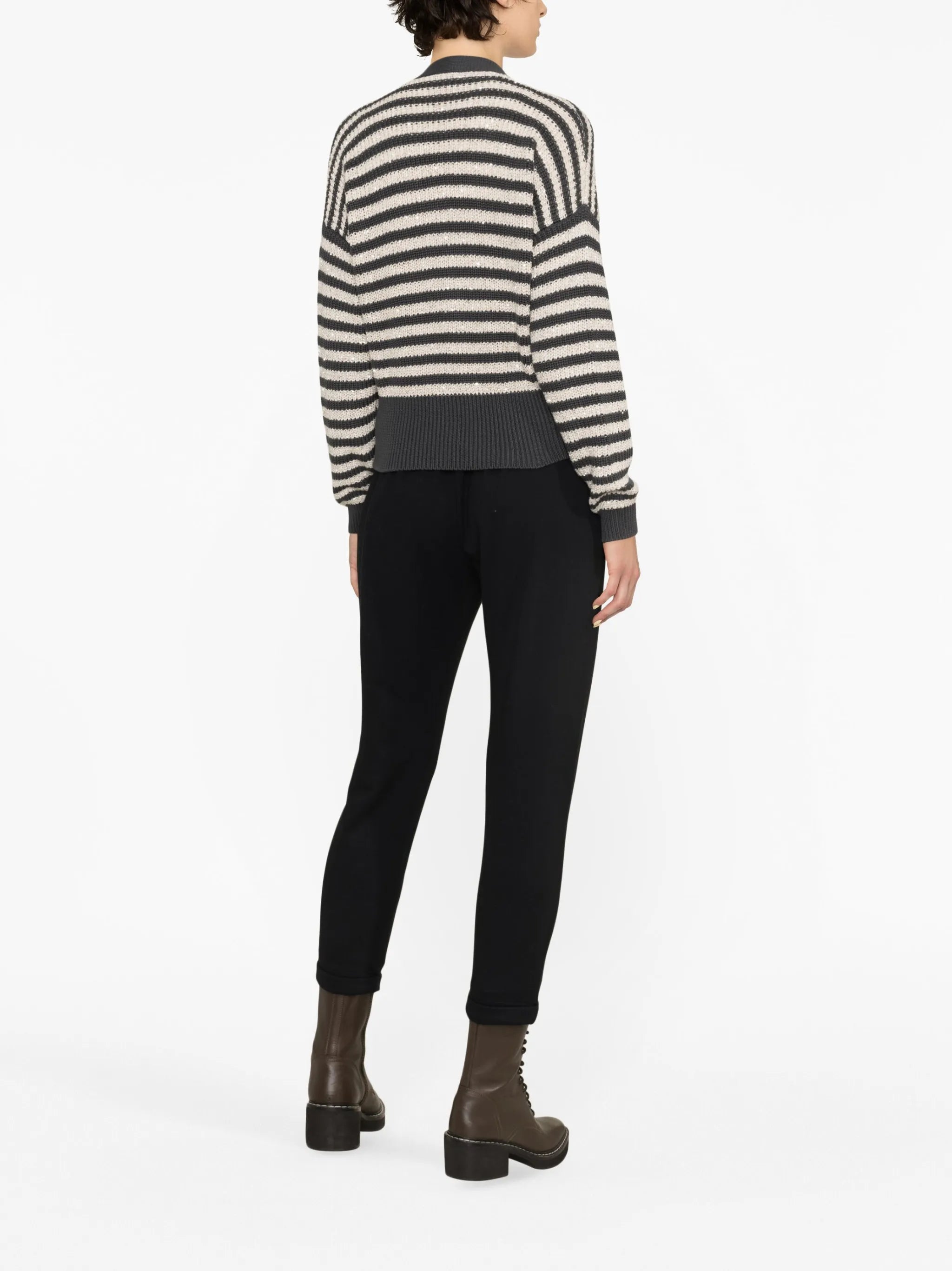 striped V-neck cardigan