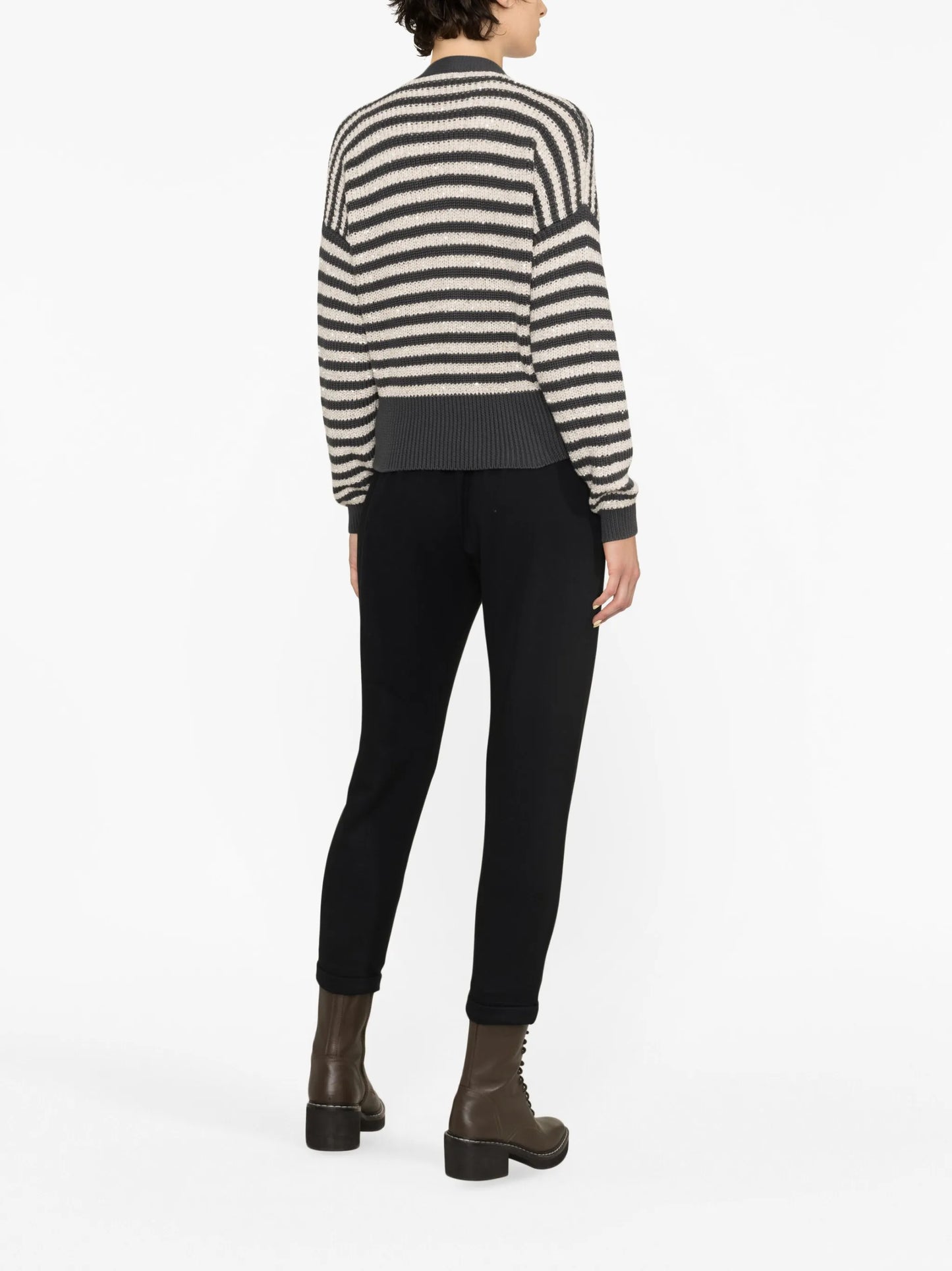 striped V-neck cardigan
