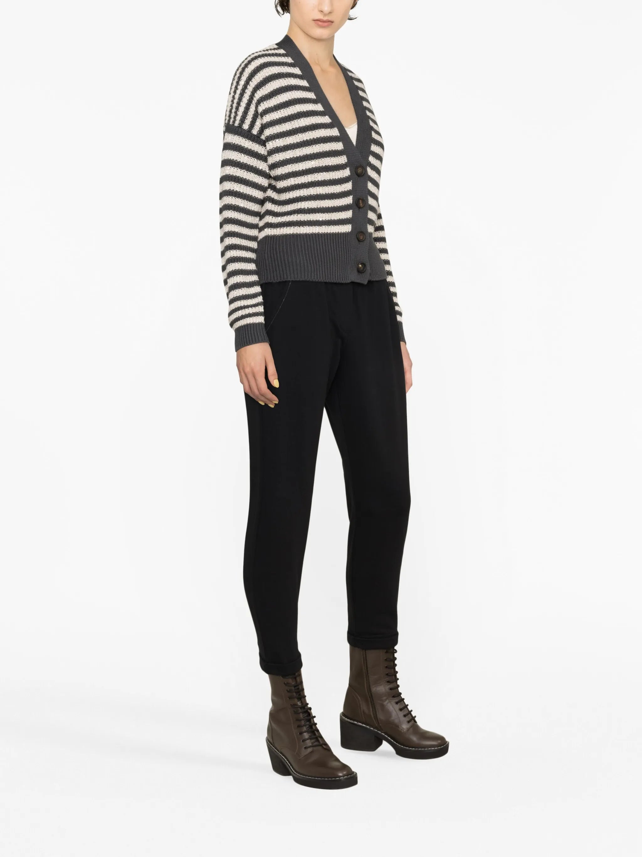 striped V-neck cardigan