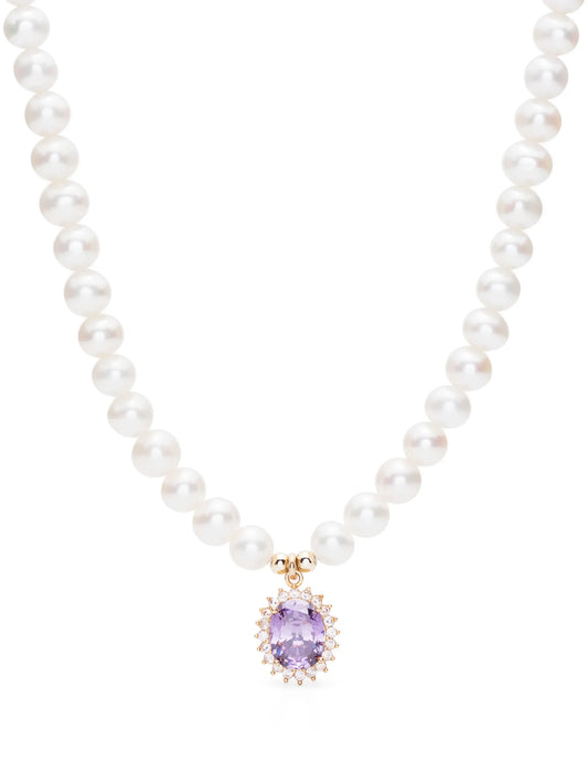 crystal-pendant pearl necklace