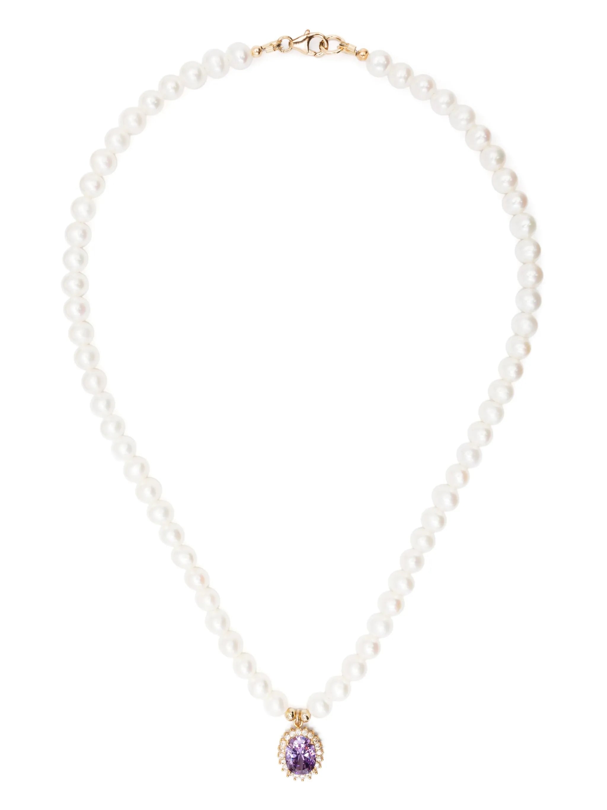 crystal-pendant pearl necklace