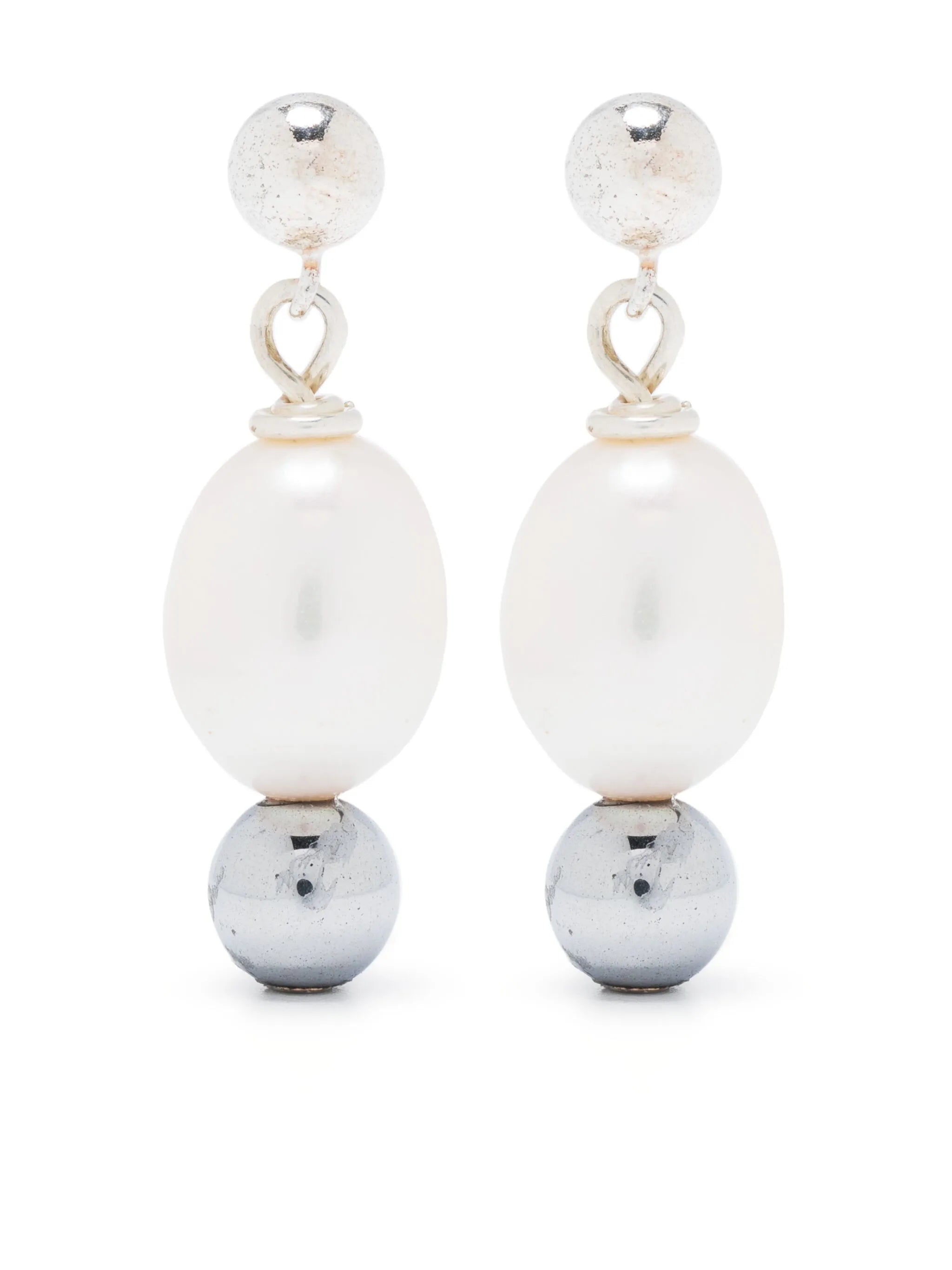 pearl-embellished silver drop earrings
