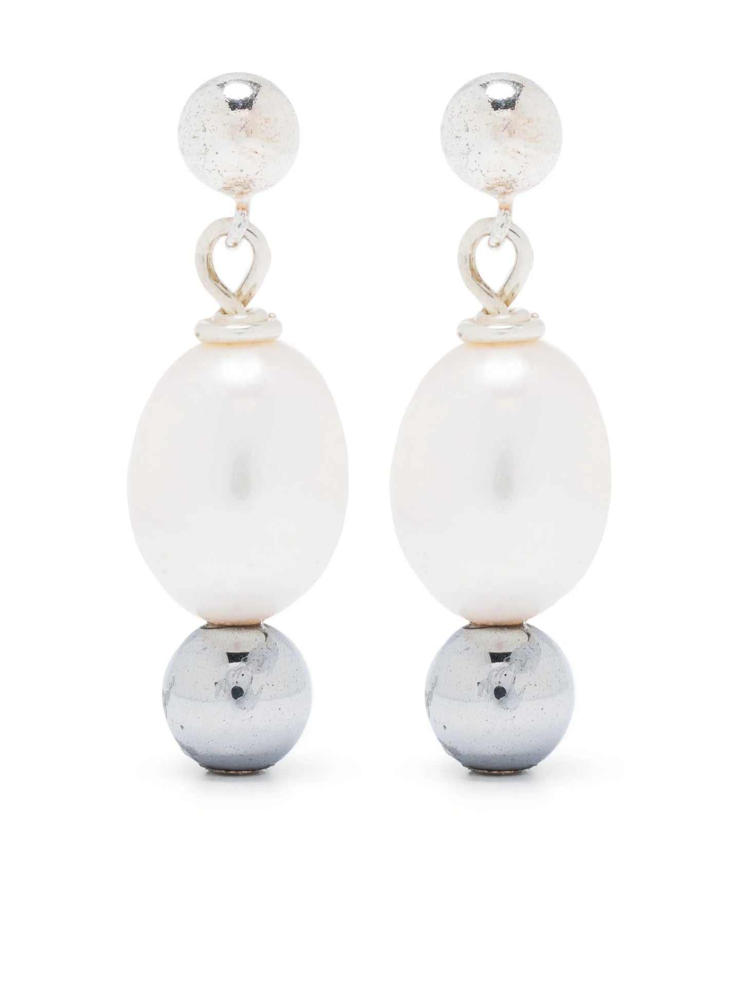 pearl-embellished silver drop earrings