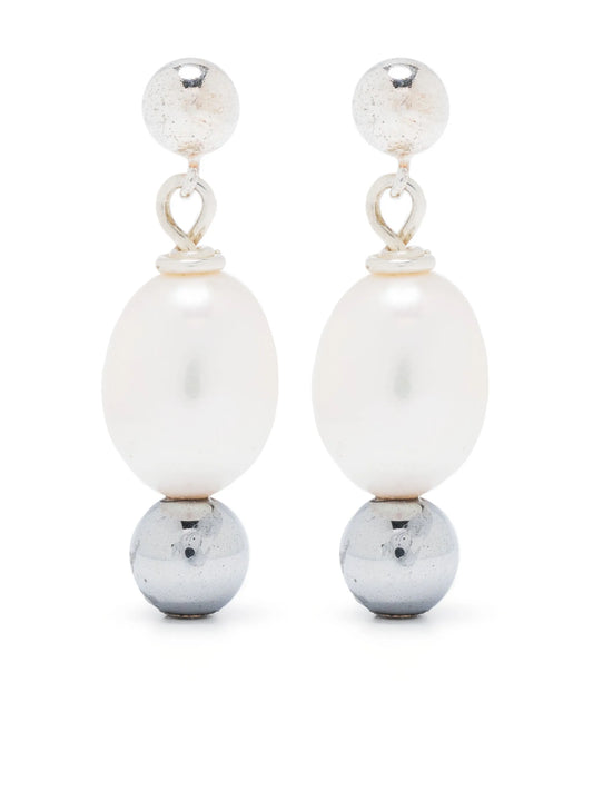 pearl-embellished silver drop earrings