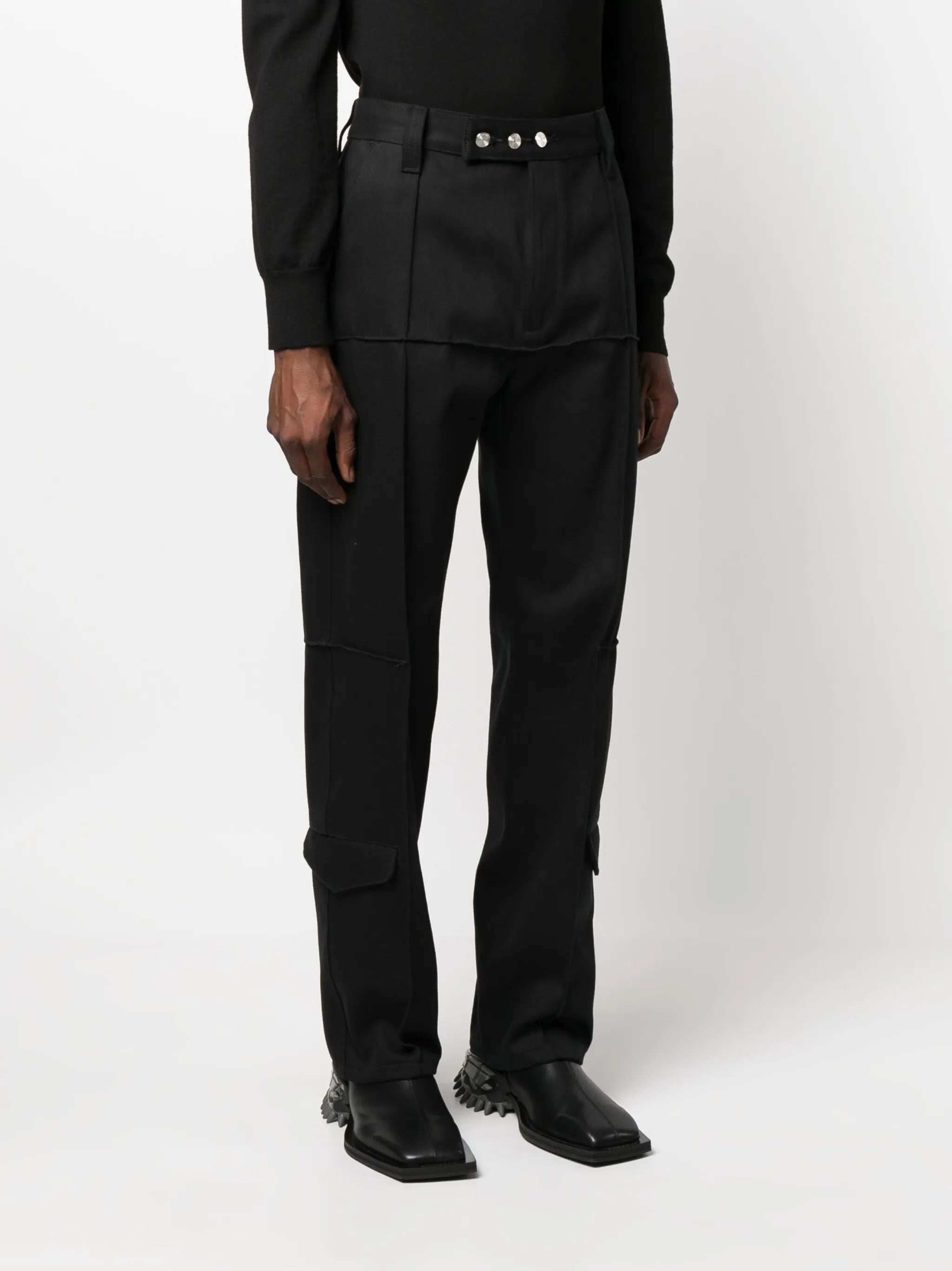 panelled slim-fit cotton trousers