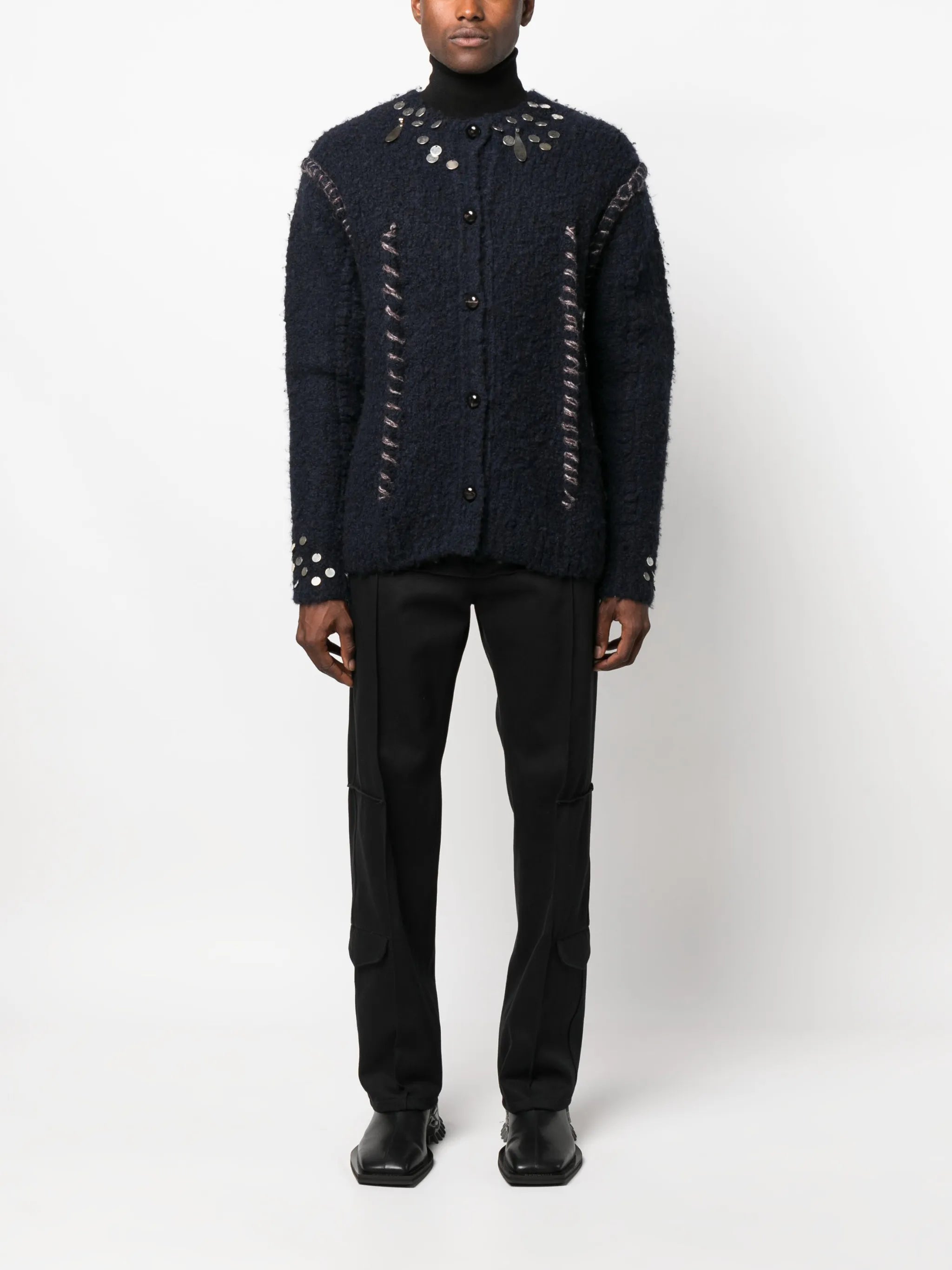 panelled slim-fit cotton trousers