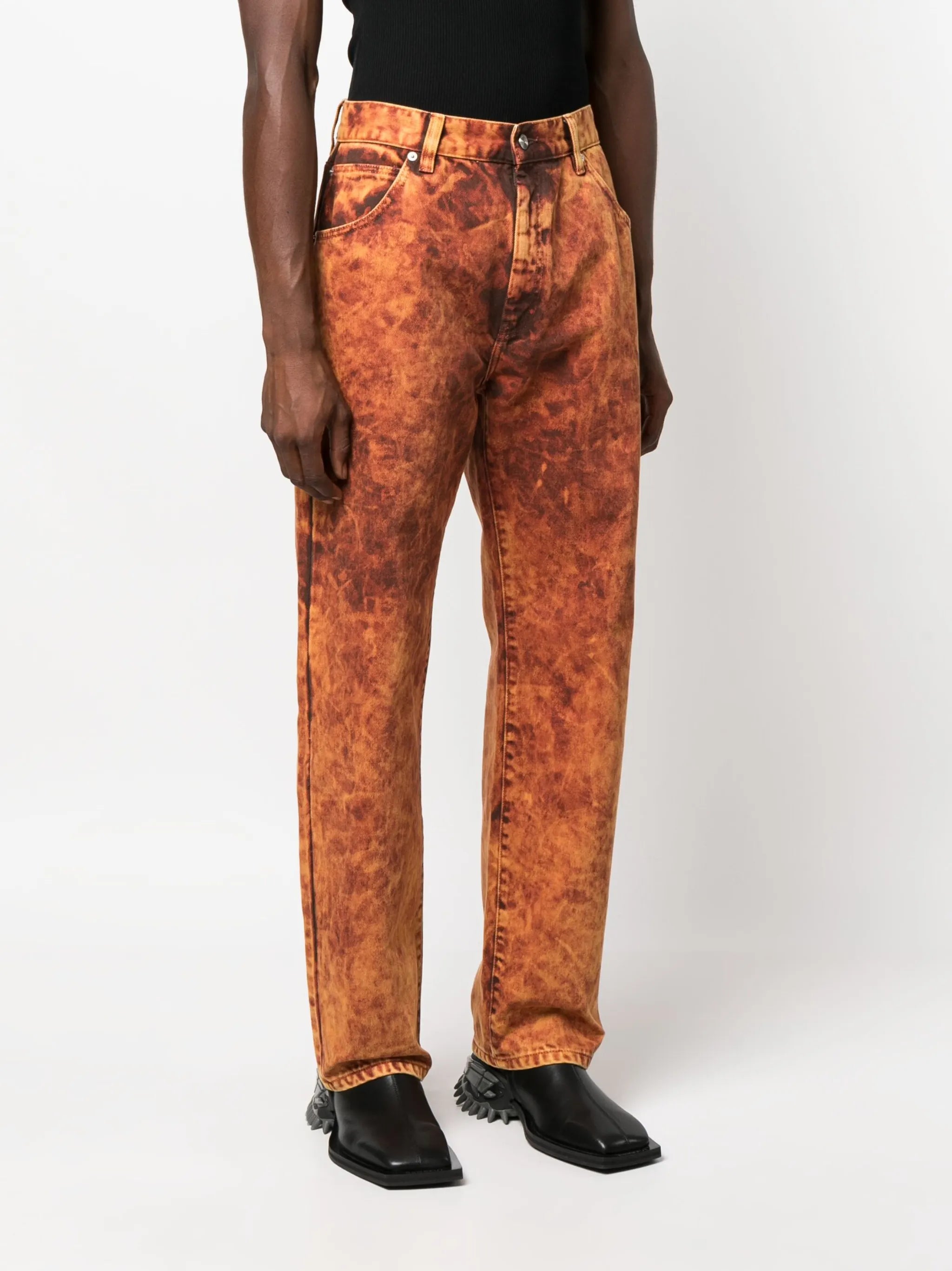 dyed stonewashed straight-leg jeans