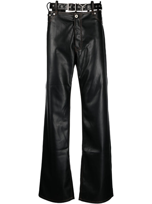 cut-out faux leather trousers