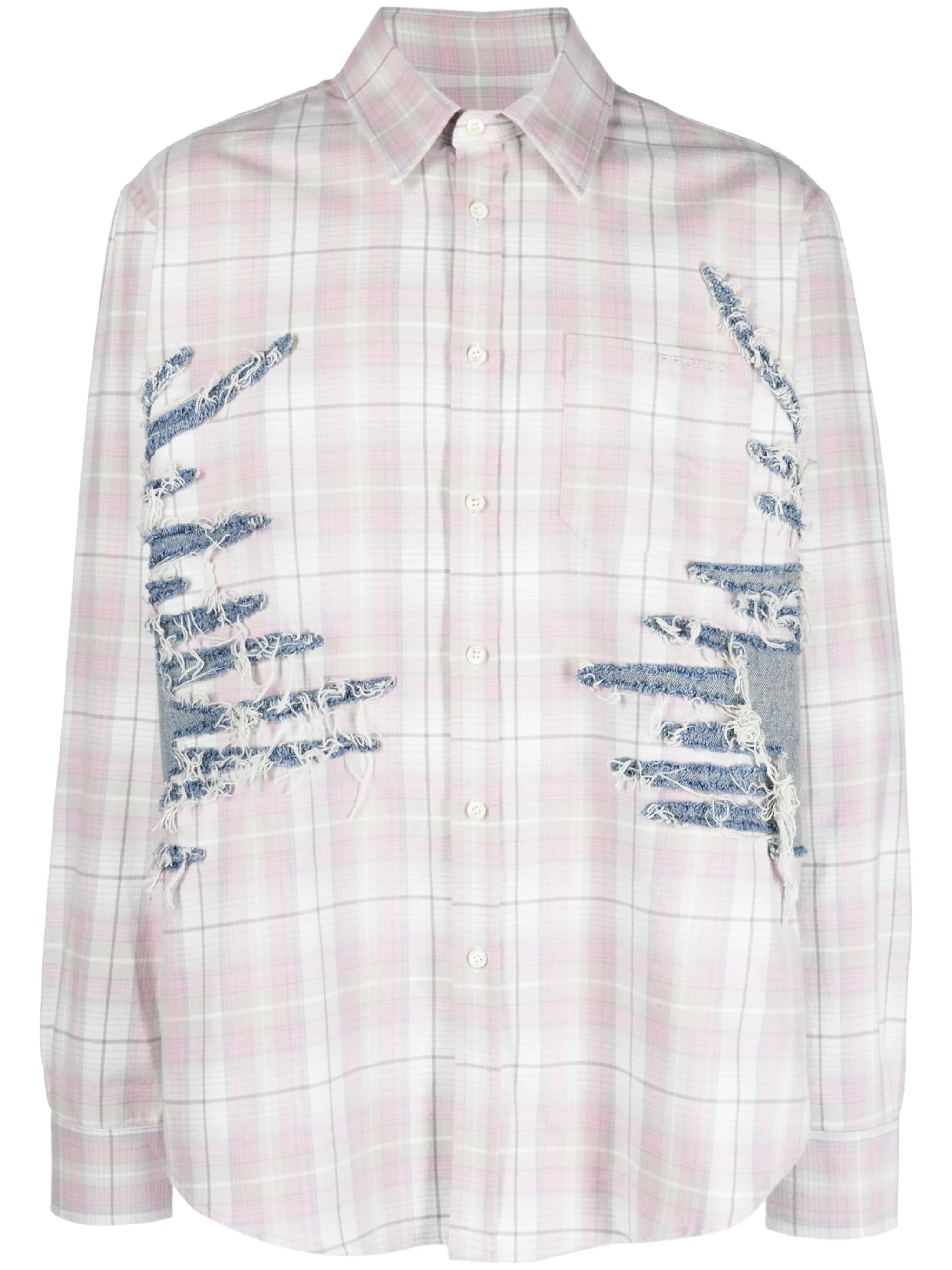 whisker-embroidered check shirt