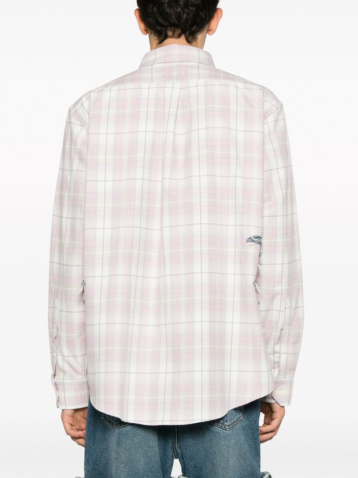 whisker-embroidered check shirt