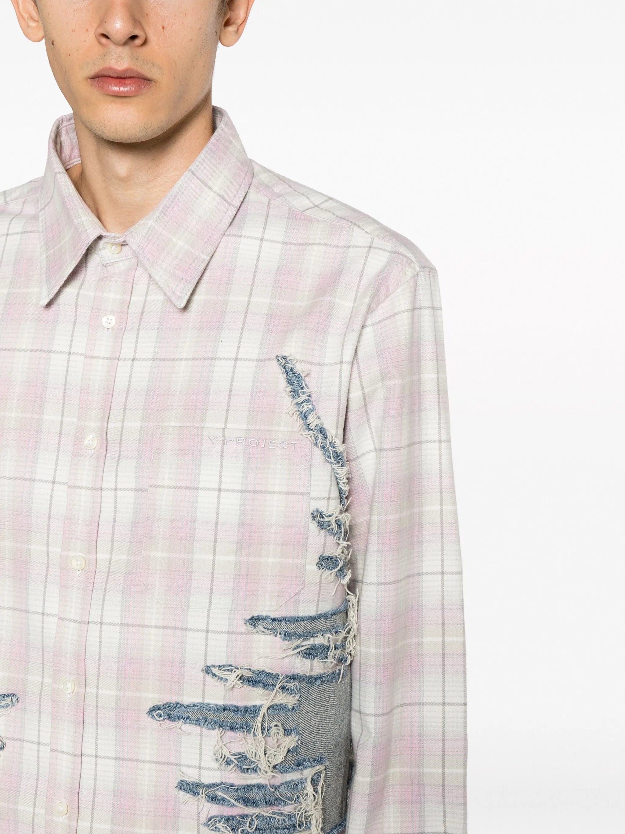 whisker-embroidered check shirt