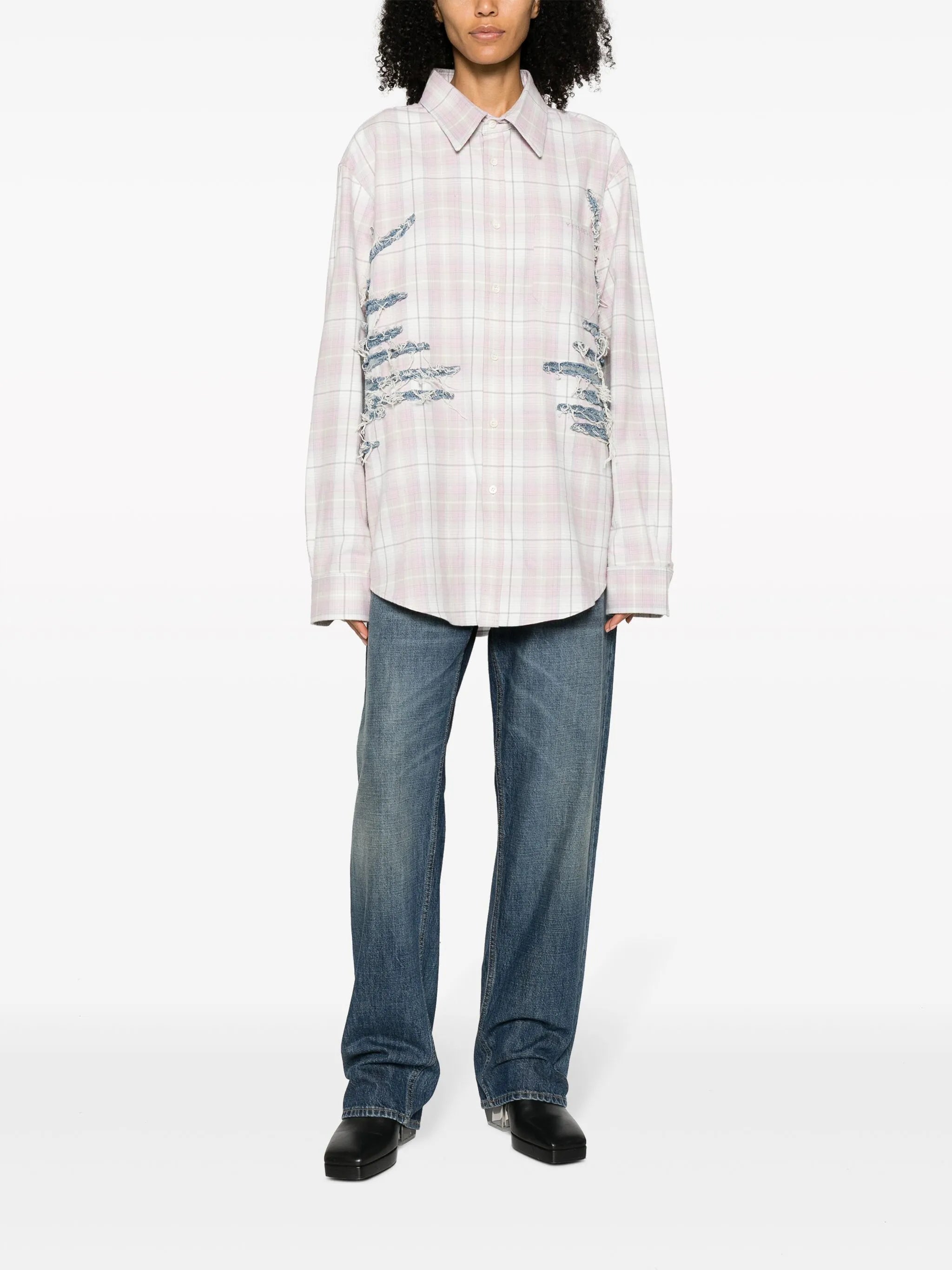 whisker-embroidered check shirt