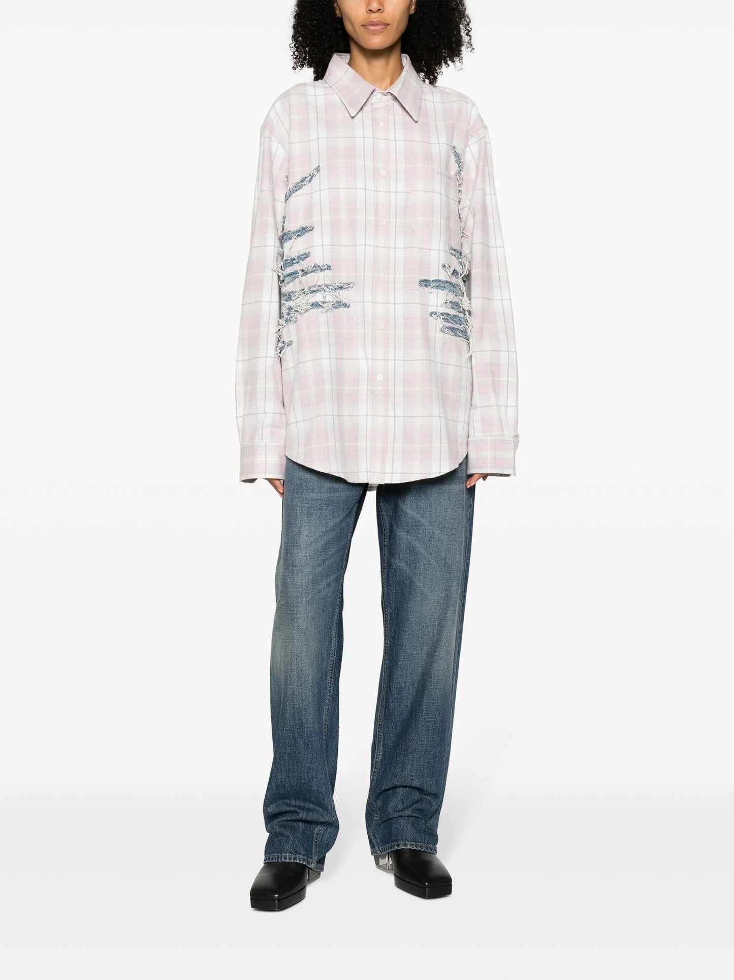 whisker-embroidered check shirt