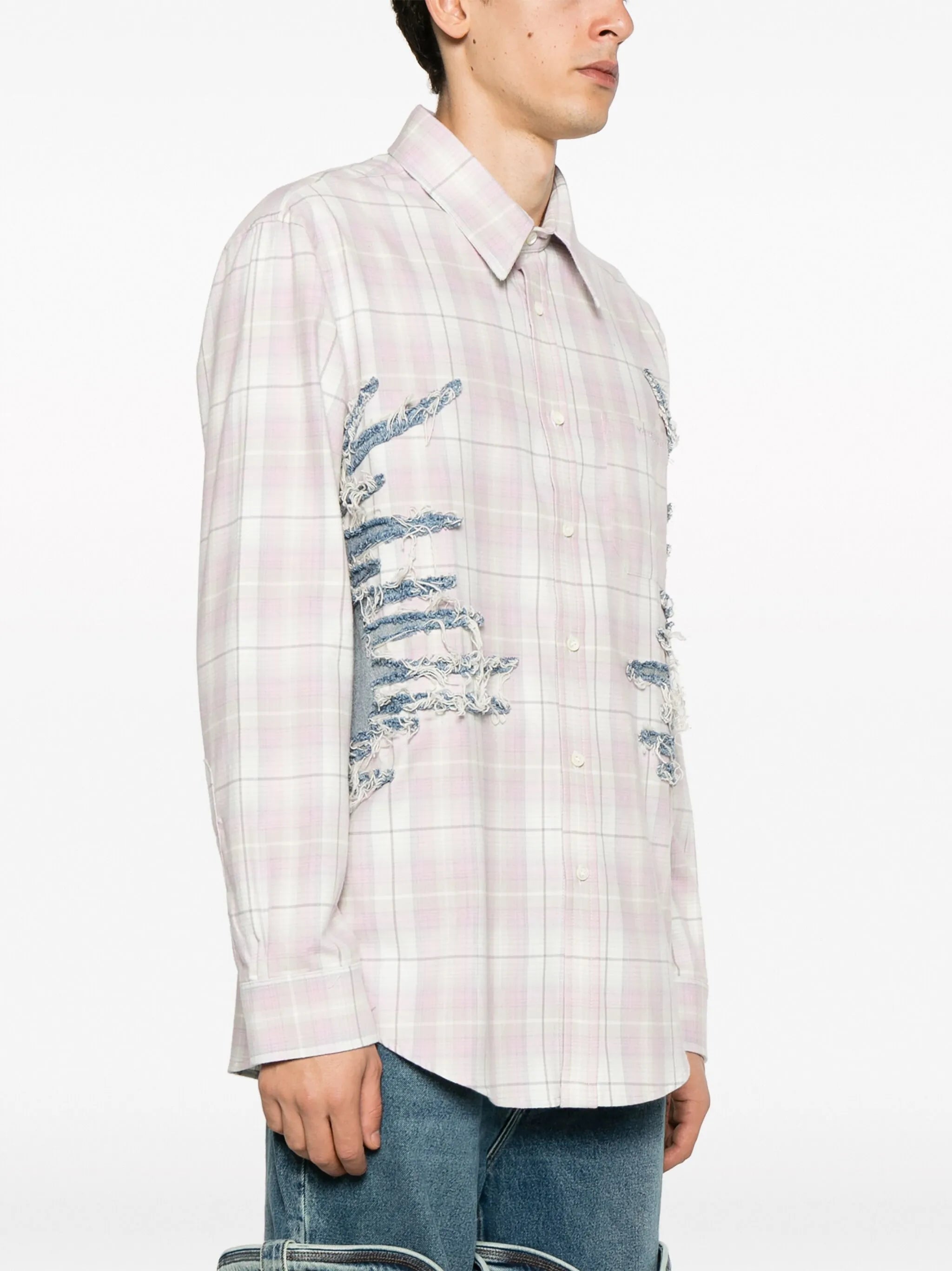 whisker-embroidered check shirt